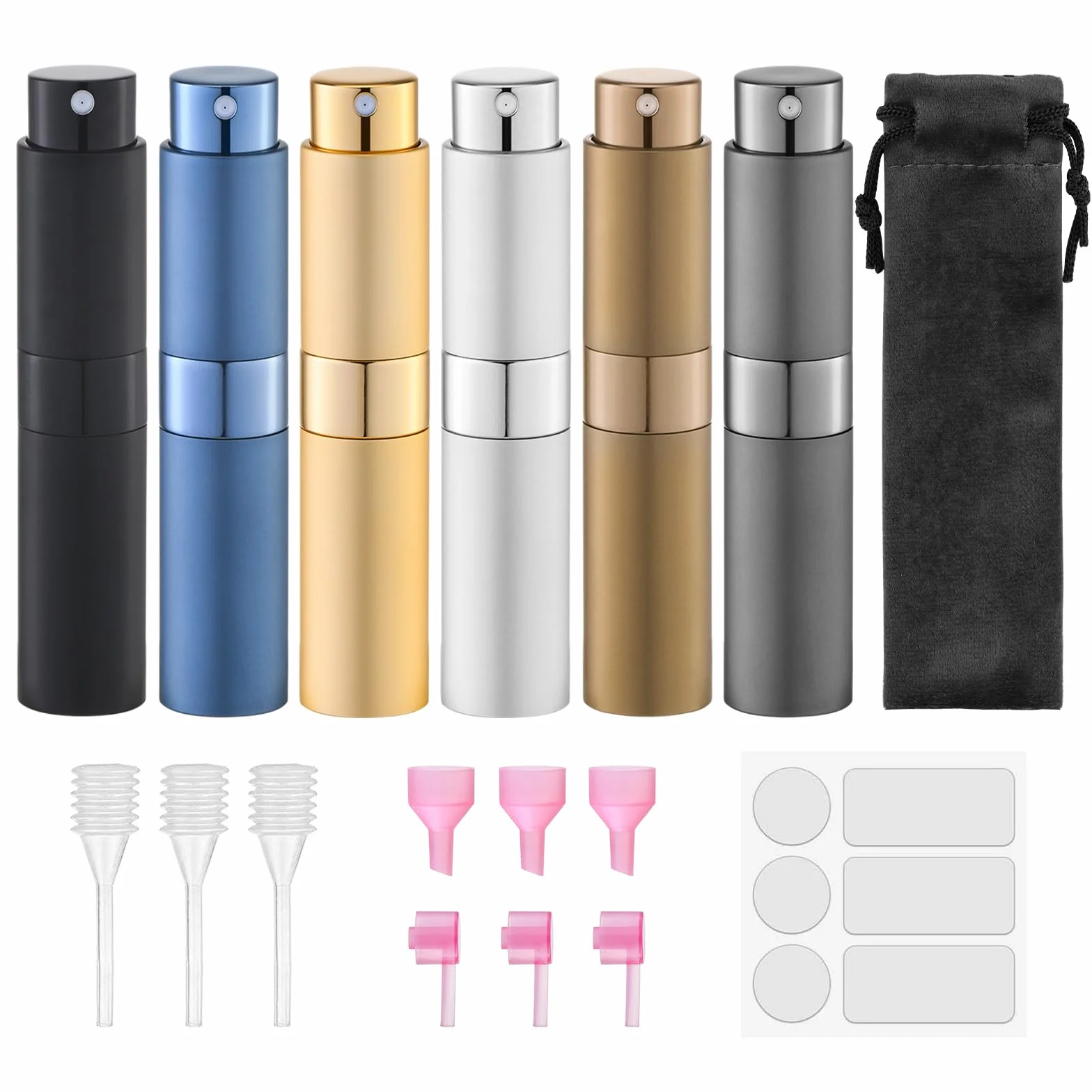 Lulupack 8ml Portátil Recargable Perfume Atomizador, Viaje Pulverizador, Botella Spray 6pcs Multicolor