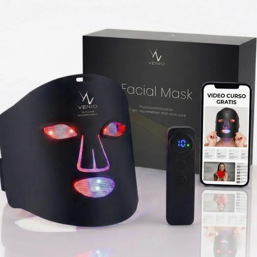 Máscara LED Facial Profesional – Dispositivo de Luz Roja e Infrarroja para Rutina de Cuidado Estético – 4 Colores LED para Uso Cosmético y Bienestar – Mascarilla de cuidado Facial en Casa
