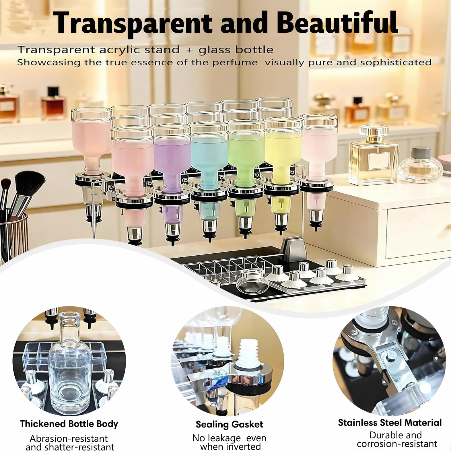 Máquina De Llenado Manual De Perfumes con Frascos De 200 Ml: Control De Flujo Preciso, Expositor para Probadores De Perfumes, Vasos De Prueba Incluidos. Ideal para Tiendas, Bares 8heads
