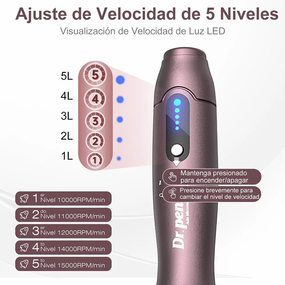 Dr.pen Ultima A10 Dermapen Profesional Inalámbrica con 5 Cartuchos para Cara y Crecimiento de Pelo
