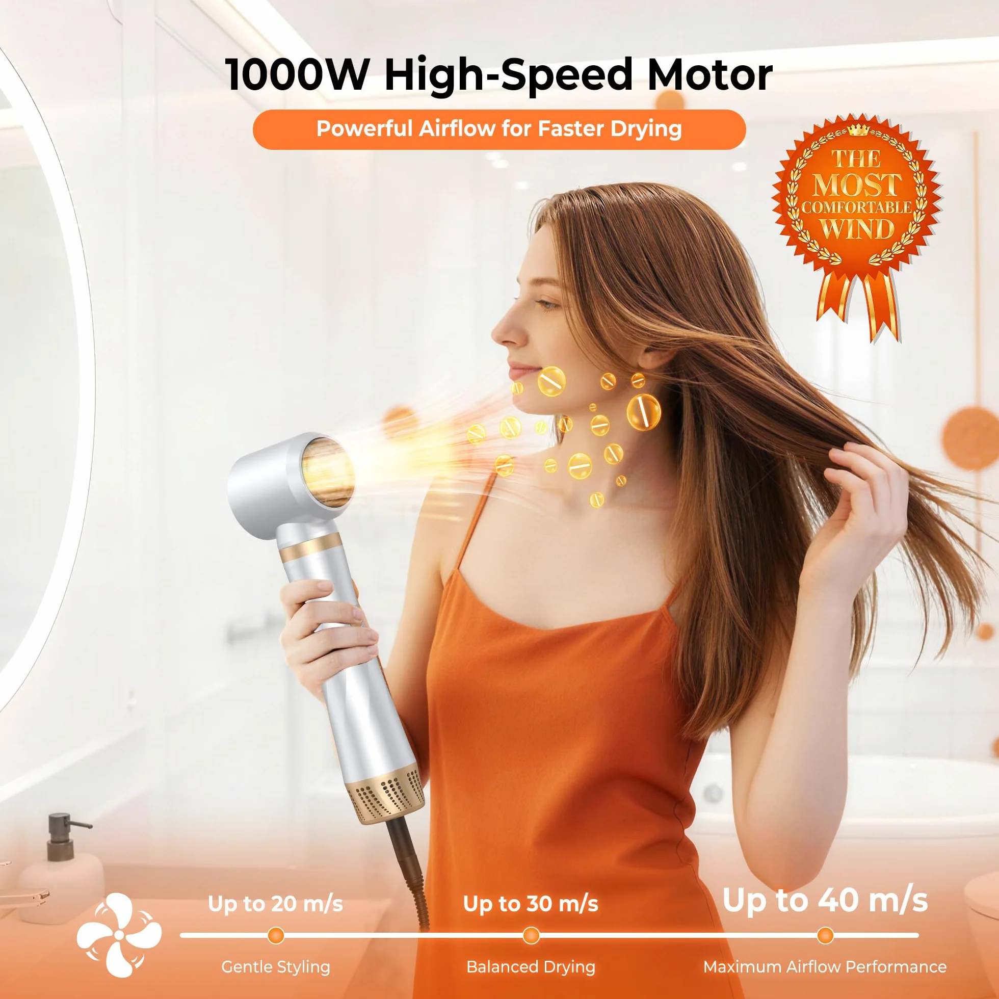 Cepillo Secador de Pelo 5 en 1 1000W, Modelador Multifunción con 5 Cabezales, Alisador y Rizador