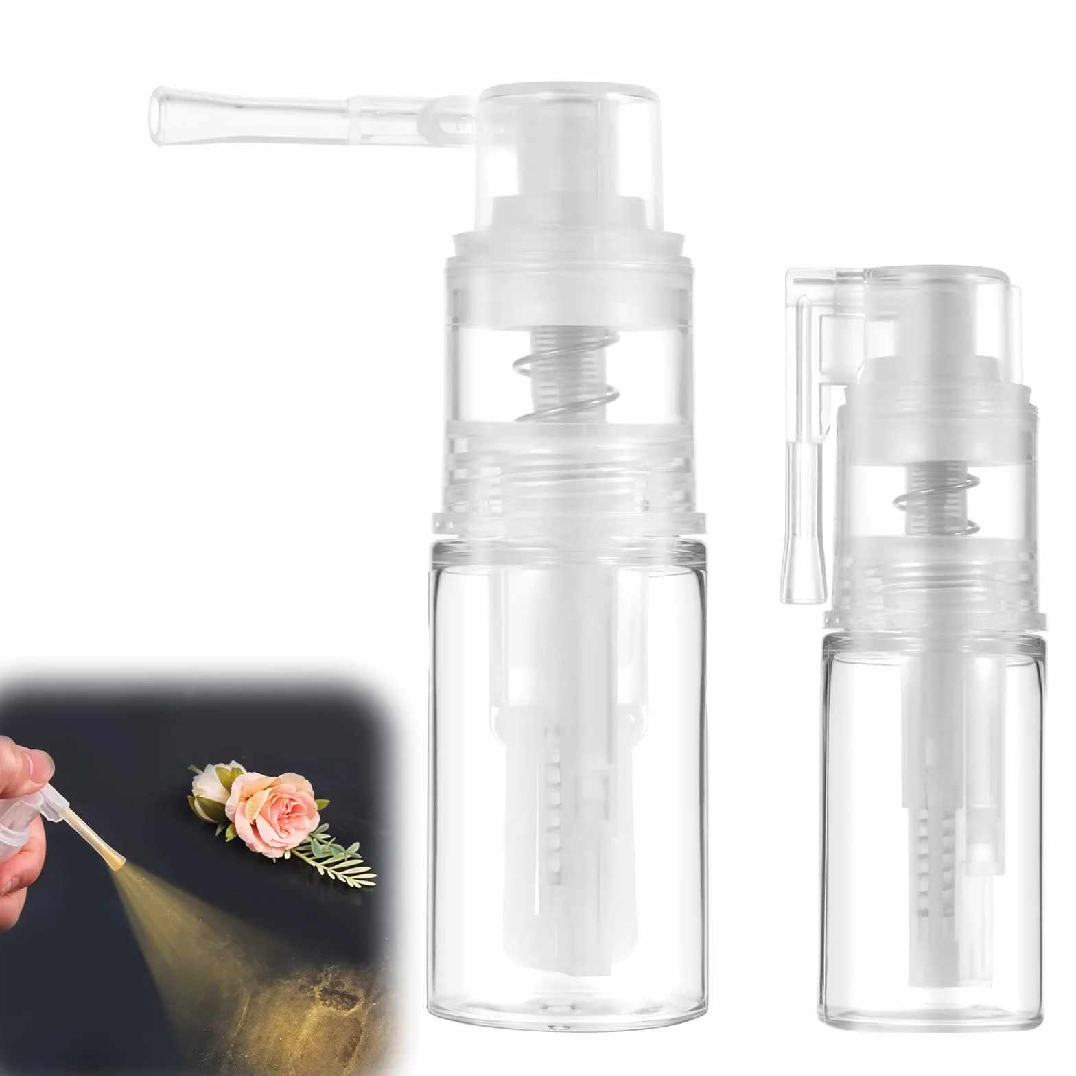 Yuanchu Pulverizador de polvo brillante 2 unidades 14 ml + 35 ml portátil extraíble botella spray transparente plástico vacío