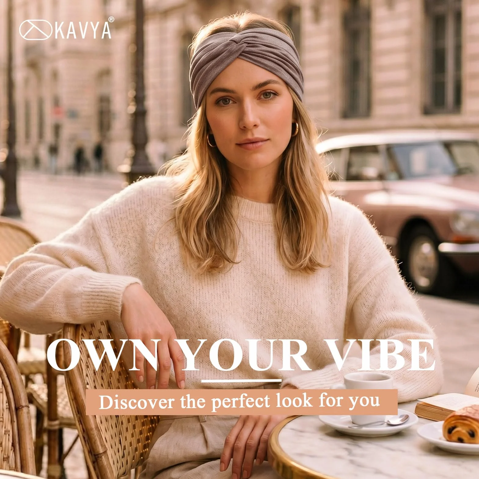 Kavya Diadema Mujer Cinta Pelo 4 Unidades 7'' Ancho Elástico Boho con Nudo Cruzado Turbantes Bandana Headband Accesorios Pelo Yoga Deportivo Maquillaje