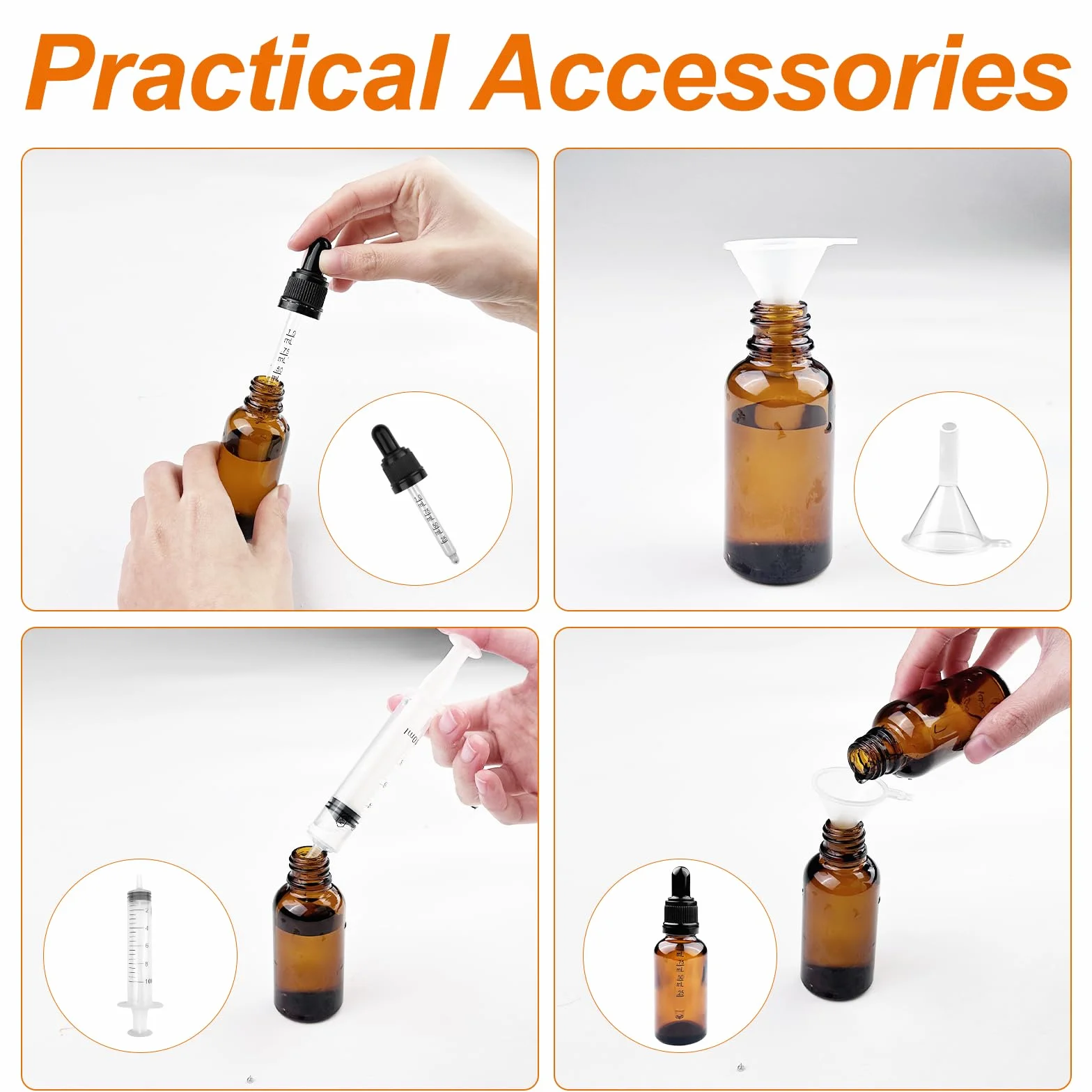 Frascos cuentagotas cristal 30ml con accesorios para aceites esenciales