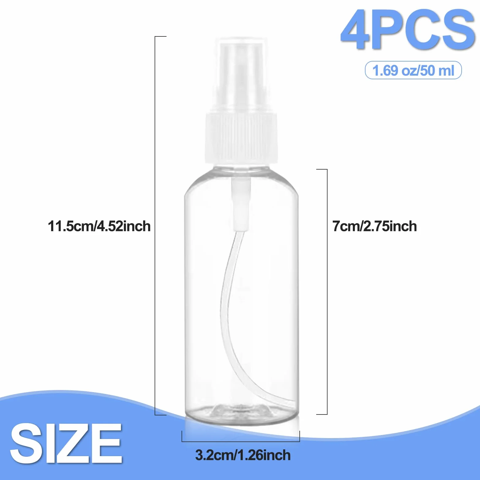 Bote Spray 50ml Plástico Vacío 4 Piezas para Aceites Esenciales, Limpieza, Perfume