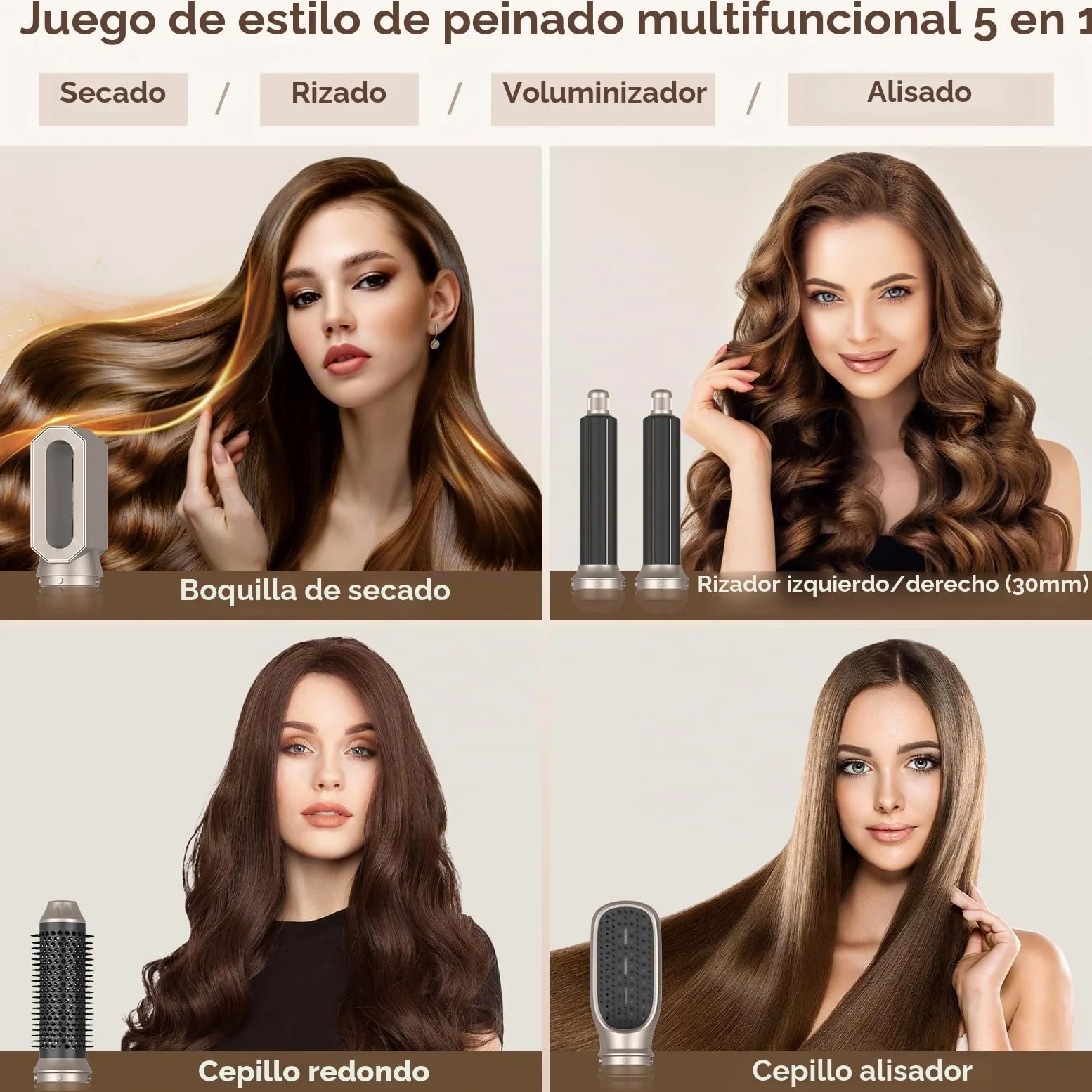 Cepillo Secador De Pelo, 1000W Air Styler Set,Cepillo De Aire Caliente Multifunción,Moldeador Pelo With Riza 3 Temperaturas, Tecnología Ion,Cepillo Alisador para Da Volumen, Alisa y Seca