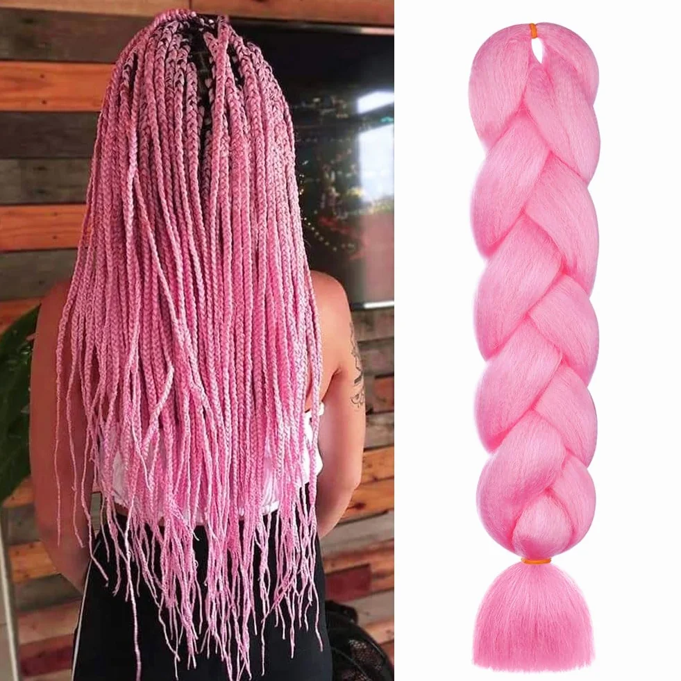 Aomig Extensiones 24" Trenzas Africanas Pelo Sintético Rosa Coleta Postiza Accesorios Cabello Trenzado