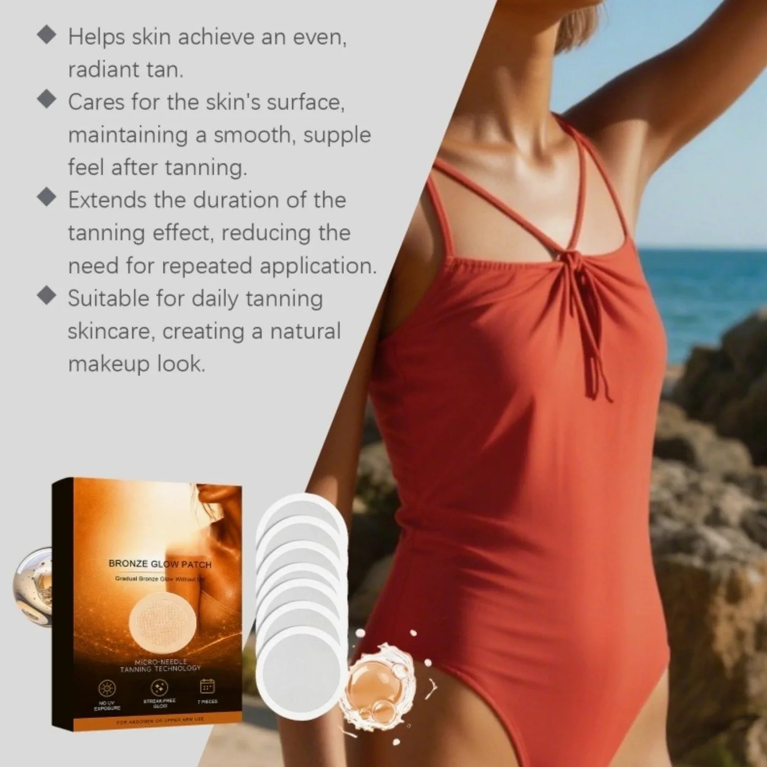 Parches autobronceadores de microagujas | Bronceado suave y sin UV para el vientre y la parte superior de los brazos Tan Parches para la piel y naturalmente sin exposición al sol