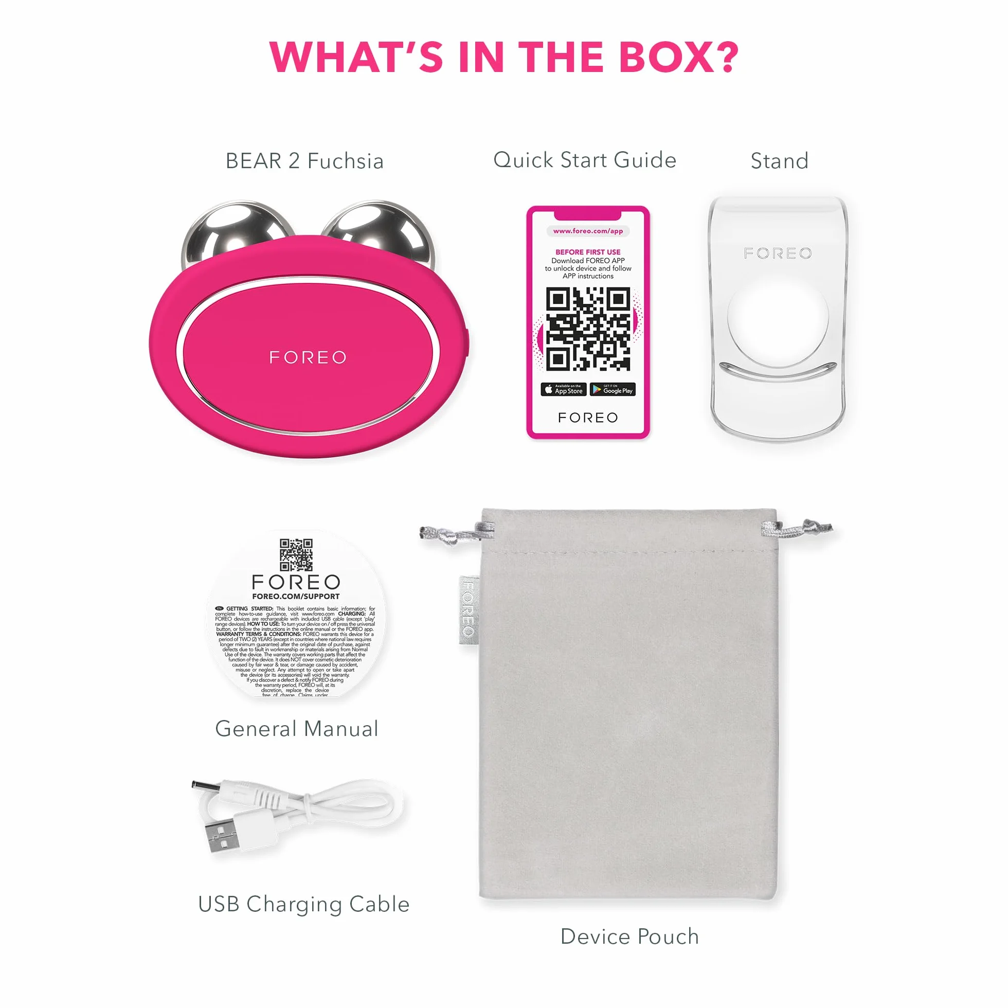 FOREO BEAR 2 Tonificador facial de microcorrientes Reafirma define Fuchsia