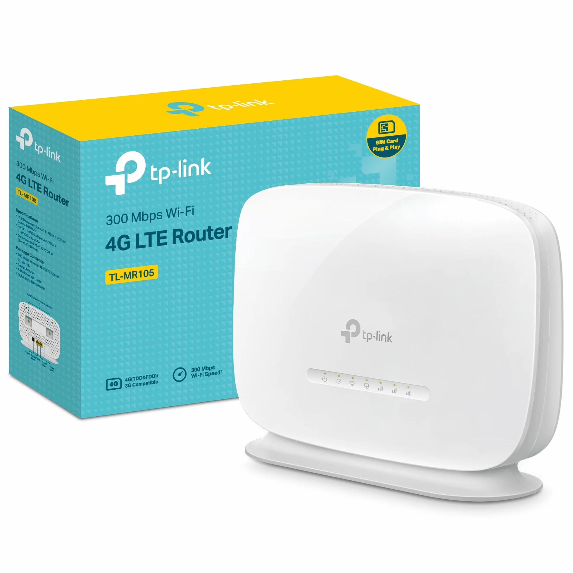 TP-Link TL-MR105 Router 4G LTE Cat 4 300Mbps MicroSIM Ethernet LAN/WAN Antena Desmontable