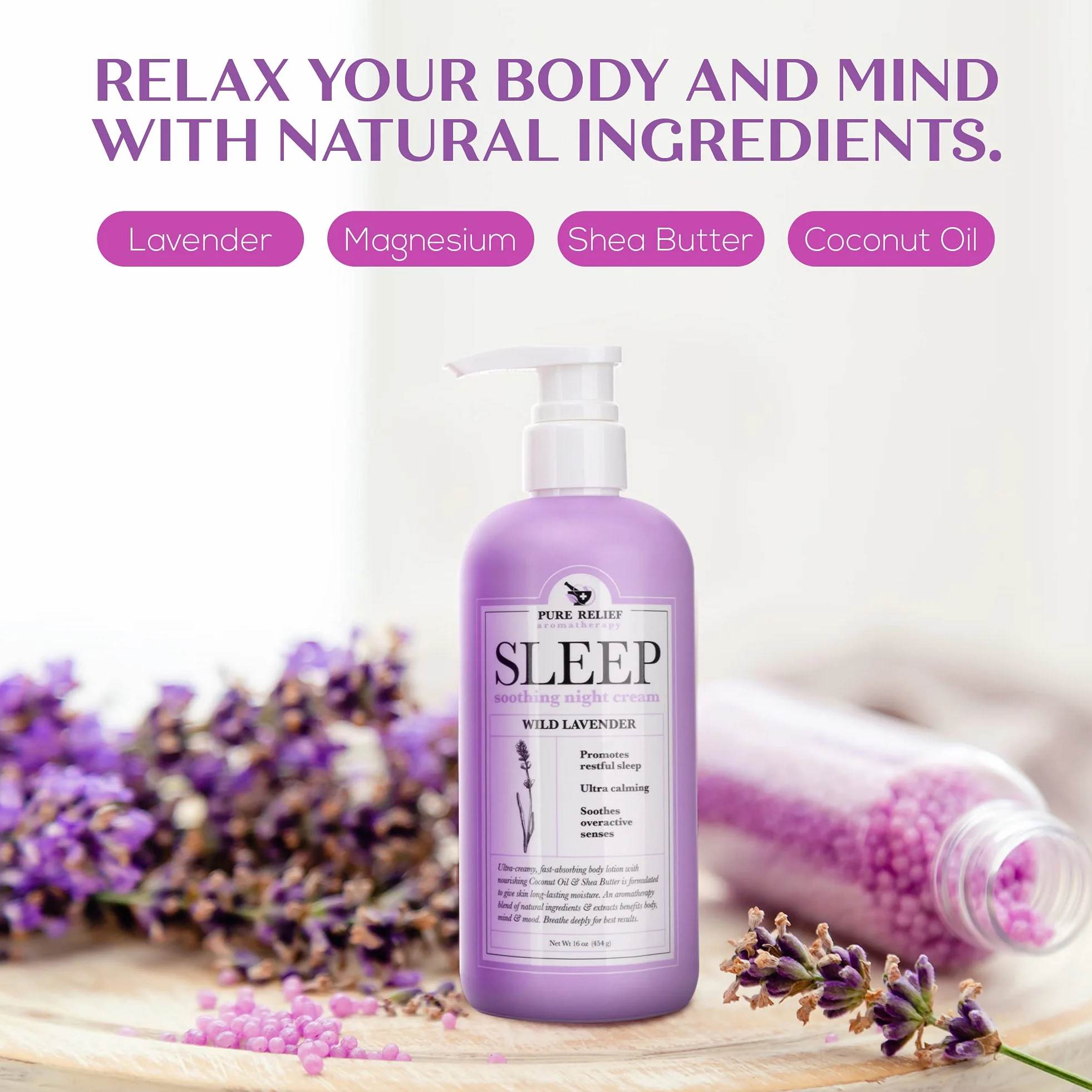 Crema de lavanda y magnesio para dormir 16 onzas promueve un mejor descanso con crema de hierbas calmante para dormir sin crueldad, no tóxica y sin parabenos. Lociones de aromaterapia naturales por