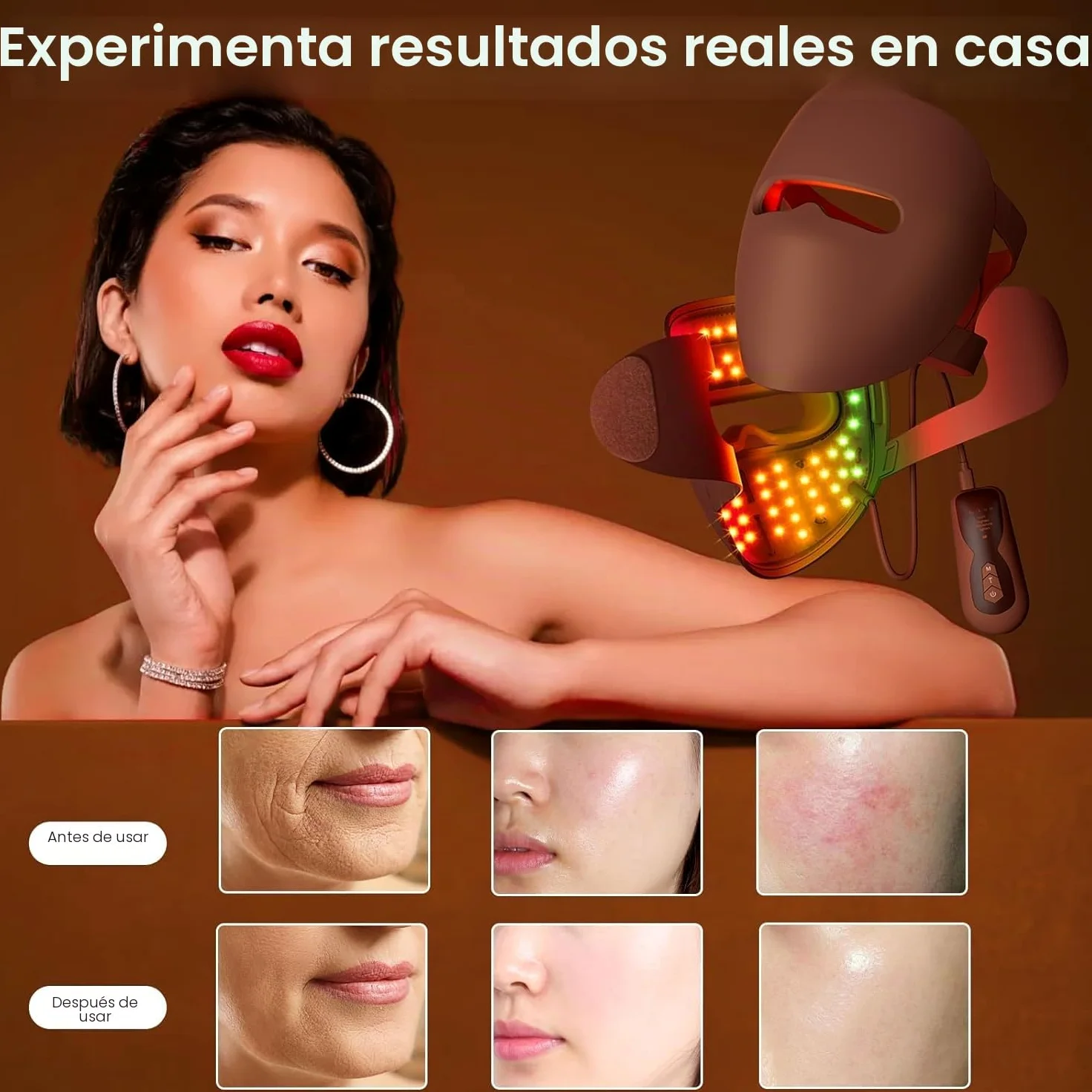IMICHI Máscaras de silicona LED para el rostro con terapia de luz, 320 piezas de LED, máscara de terapia de luz de 4 colores para antienvejecimiento, rejuvenecimiento, reafirmación, máscara de luz