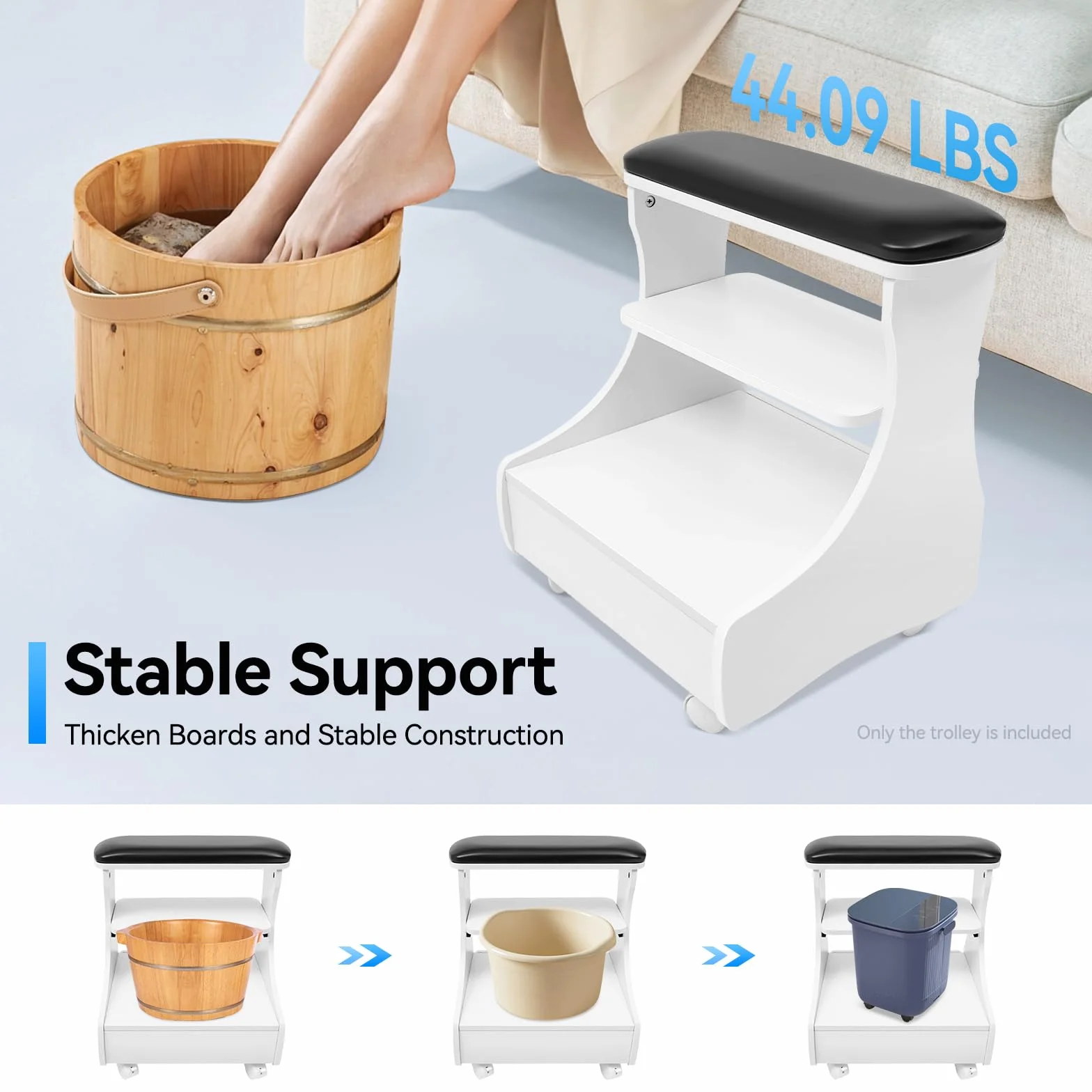 Reposapiés Pedicura, Manicura Funiture Trolley con Ruedas, Taburete de Baño de Pies Trolley, Reposapiés para Cuidado de Uñas, Reposapiés, Soporte Ideal para Salón de Belleza, Salón de Uñas (Negro)