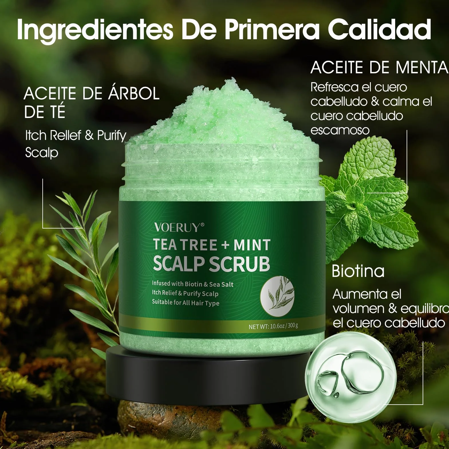 Exfoliante para cuero cabelludo 2 en 1 con aceite de menta, masajeador de silicona, 10,6 oz/300 g