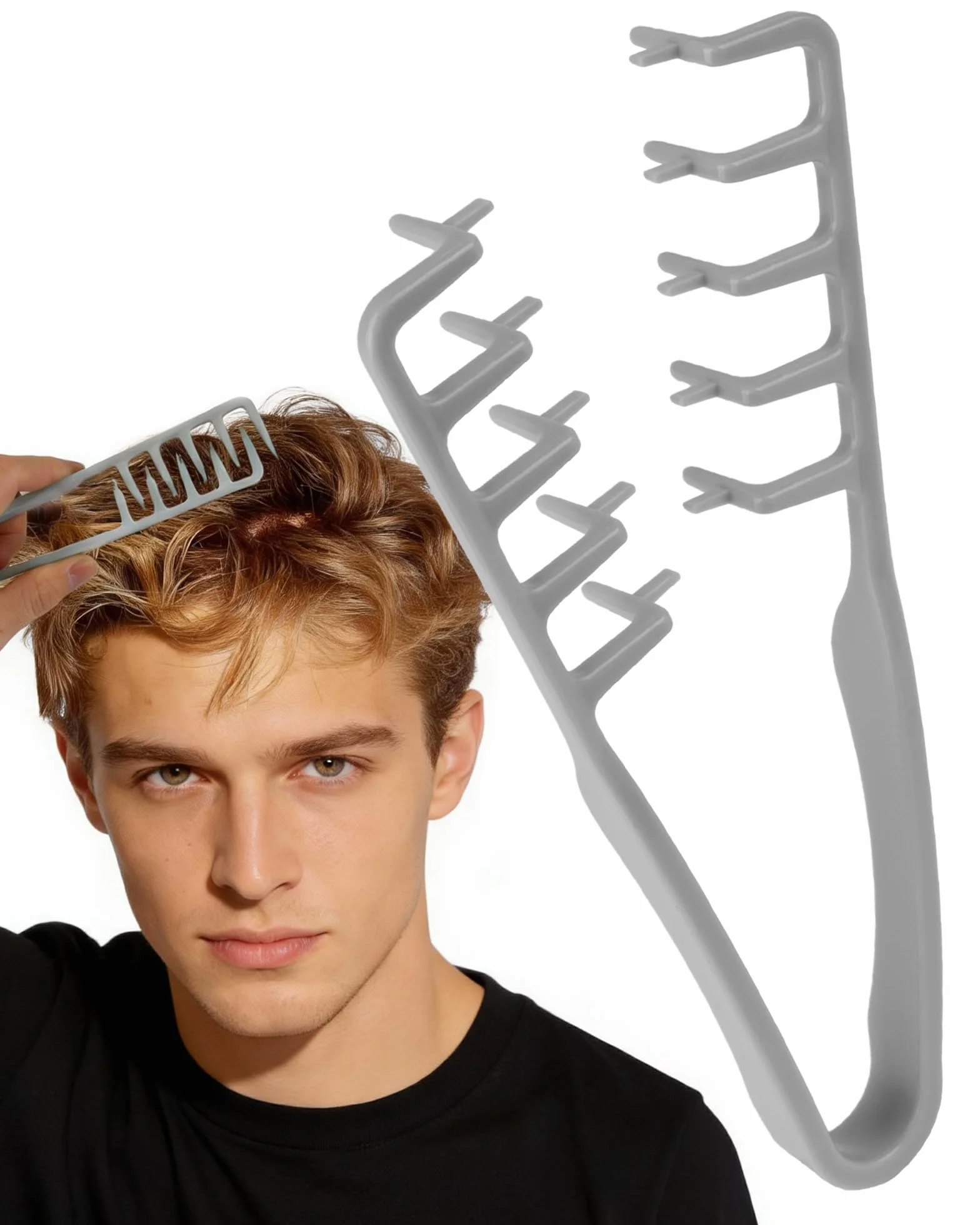 Peine Texturizador Hombre 1 Pieza, Dientes Anchos para Volumen de Raíces, Cabello Rizado - Gris