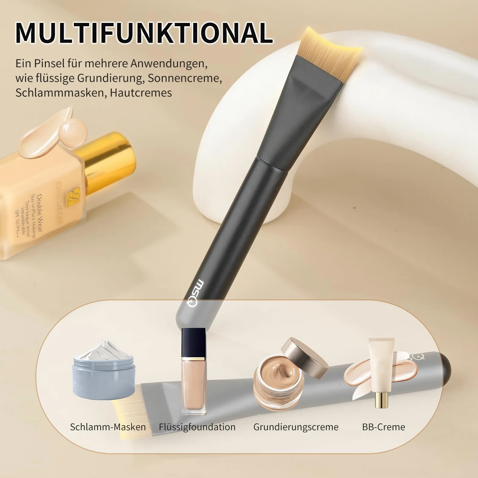 MSQ 1 brocha para base de maquillaje, ultrafina, para maquillaje líquido
