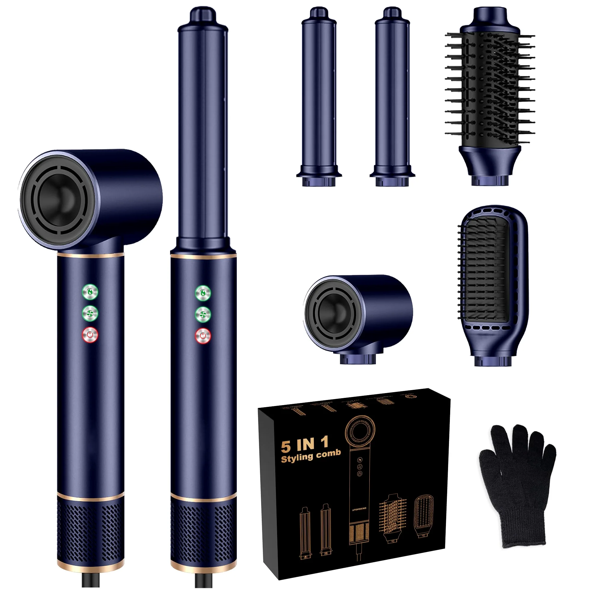 Hair styler 5 en 1 con juego de 320 millones de lonic air styler, flujo de aire de 20 m/s, secador de pelo de 110 000 rpm, con cepillo para el pelo, rizador de pelo, cepillo alisador, 340 g, ligero y