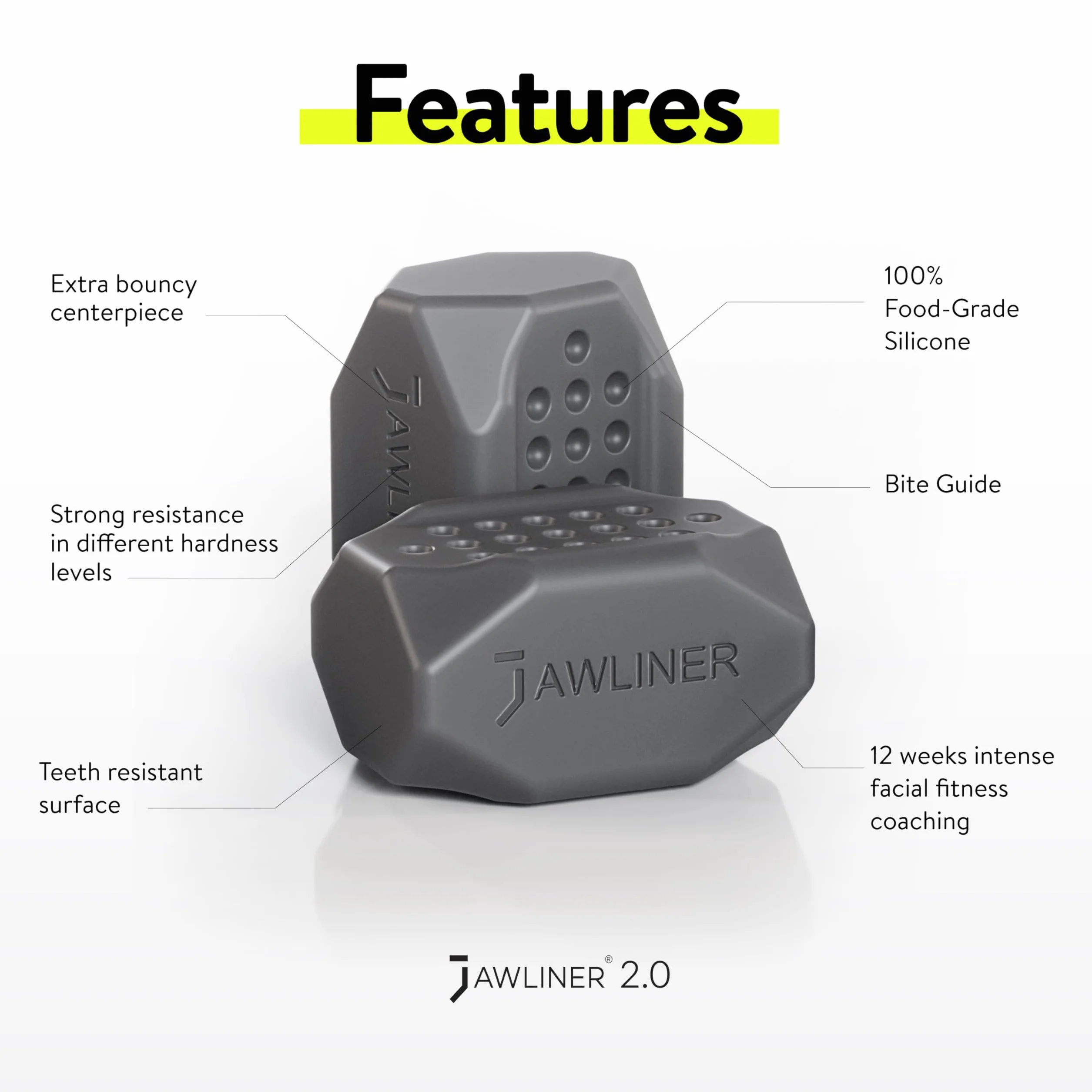 Jawliner® Juego de ejercitador de mandíbula 3 niveles de resistencia silicona de grado alimenticio