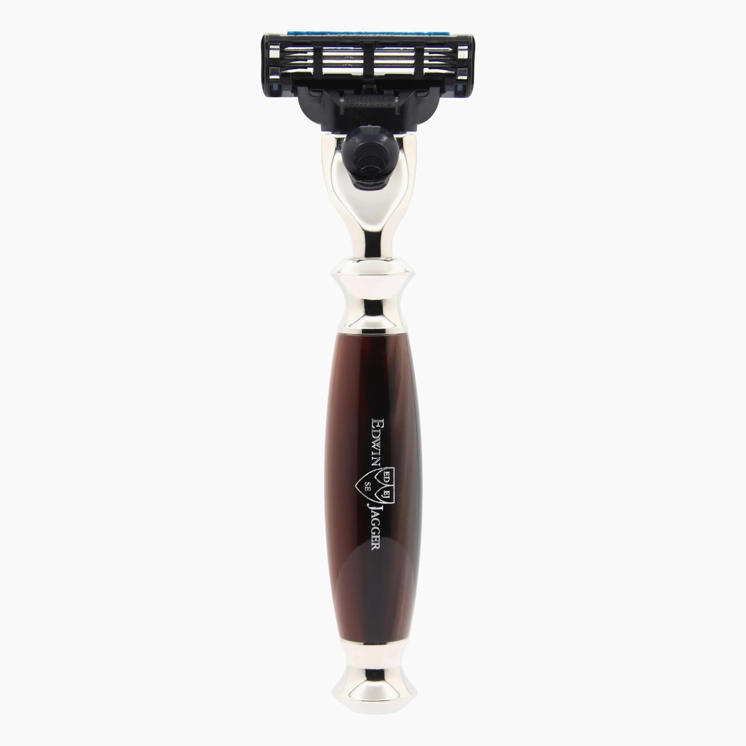 Edwin Jagger R352AMZ Maquinilla De Afeitar Mach 3 Clásica Con Mango Sintético Niquelado, Manual Y Reutilizable, Para Hombres Y Mujeres, Para Crema De Afeitar O Jabón (Imitación Cuerno)