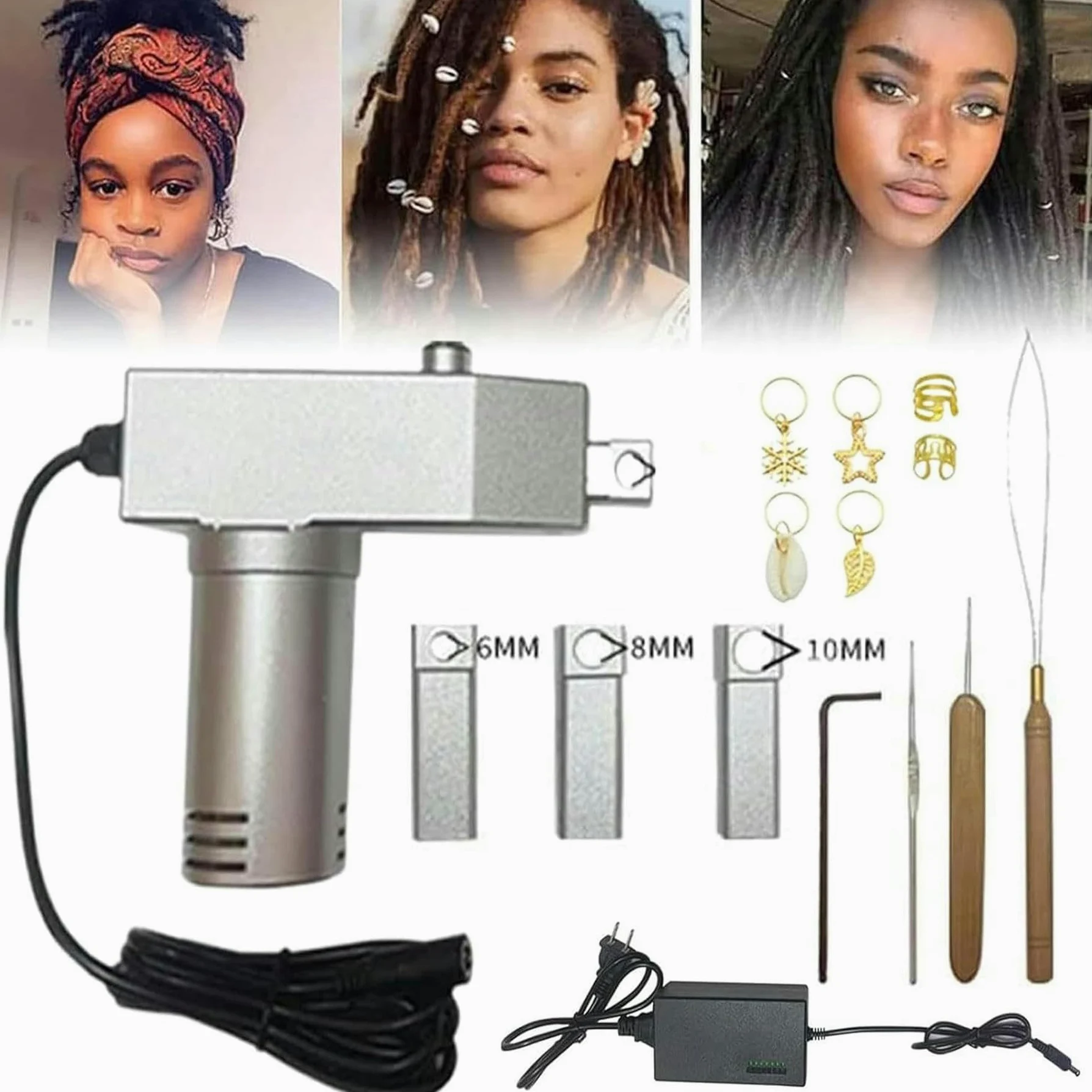 Máquina para Hacer rastas, Trenzas de Crochet, Herramienta Manual de Acero Inoxidable, Accesorios para rastas DIY + Ganchos de Crochet de 6 mm/8 mm/10 mm, 1 Pieza