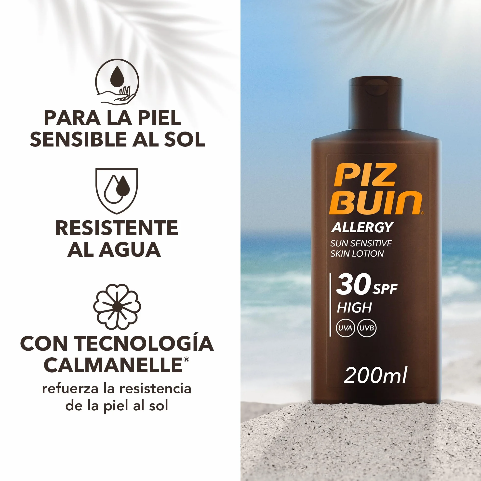 PIZ BUIN Allergy Sun Sensitive Skin Lotion FPS 30 200 ml protector solar corporal alta pieles sensibles UVA/UVB