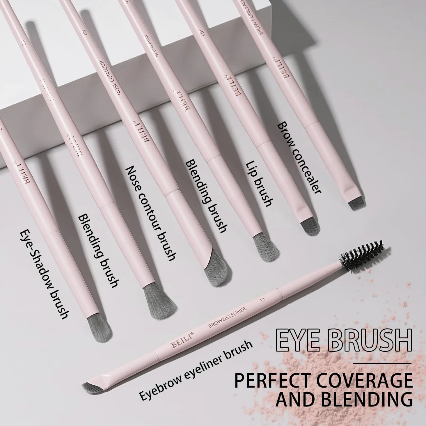 BEILI Juego de 12 brochas de maquillaje profesionales rosas densas para base, polvo, contorno y mezcla de ojos, kit completo de brochas cosméticas de cara completa con elegante almacenamiento
