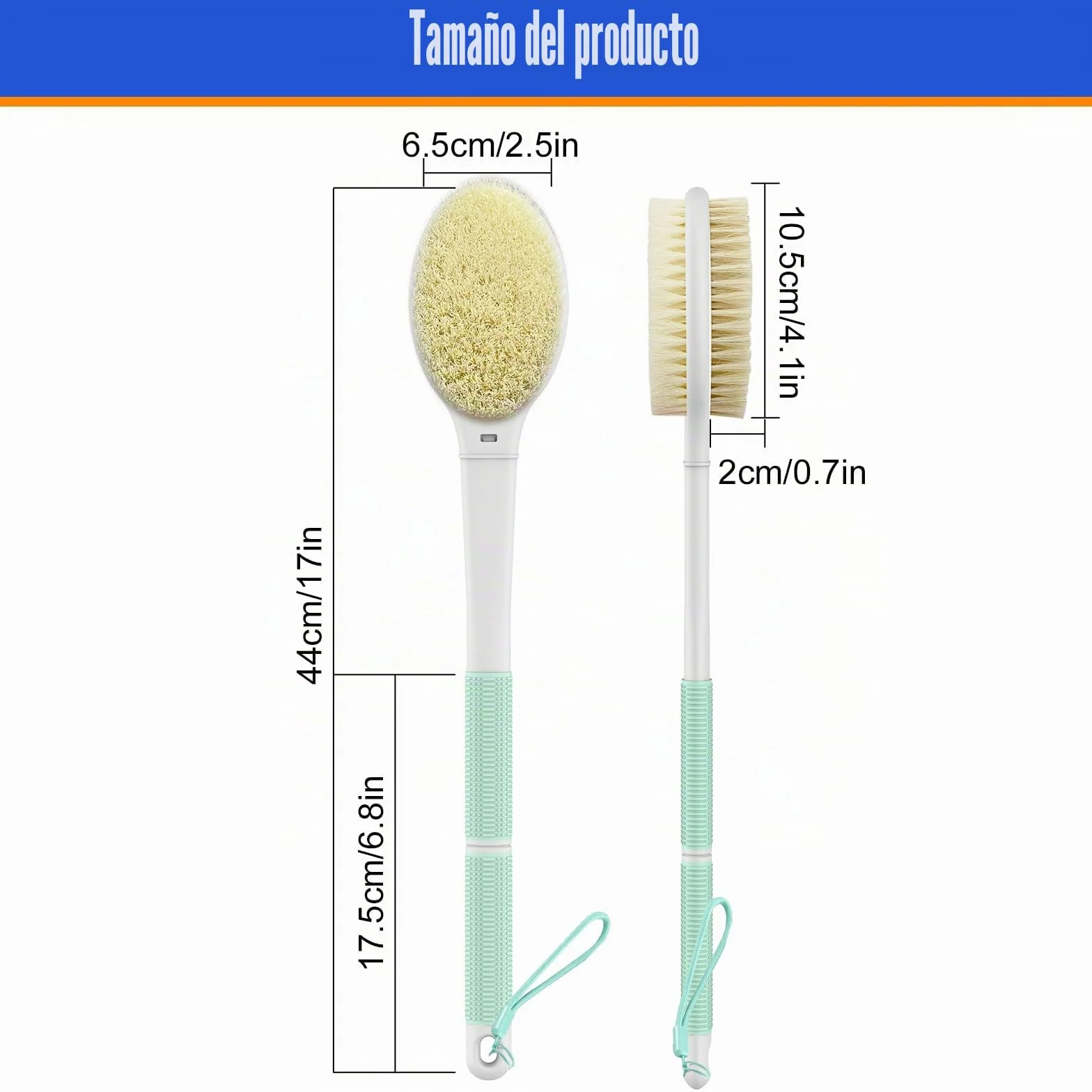 Cepillo Espalda Ducha 44 cm Doble Cara Cerdas Rígidas y Suaves