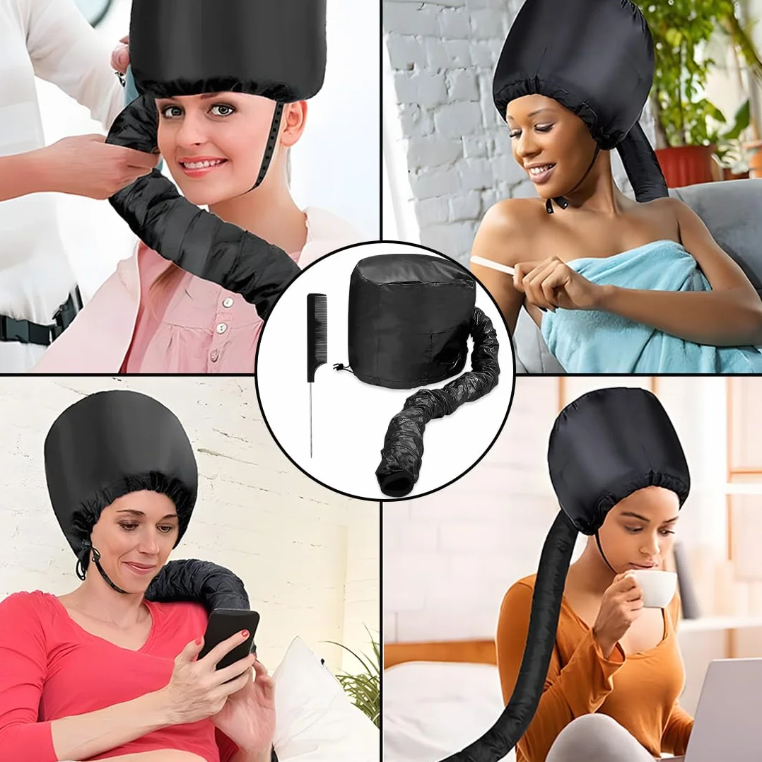 Secador de Pelo Portátil con Gorro Térmico Profesional para Rizos, Difusor de Viaje (Negro)