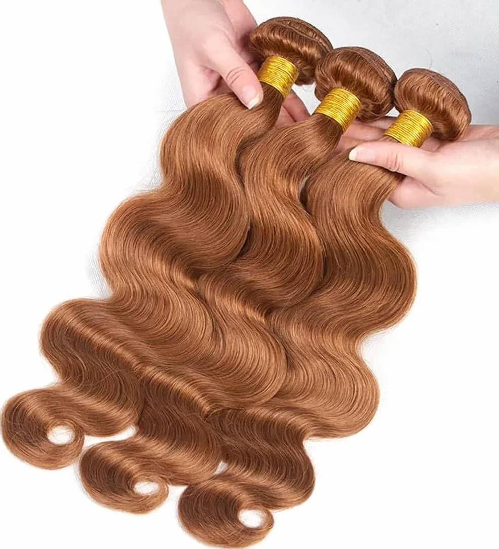 Extensiones de cabello humano con ondas de cuerpo humano, 3 paquetes de 50 g/unidad, doble trama #30, marrón claro para mujeres de 22, 24 y 66 cm