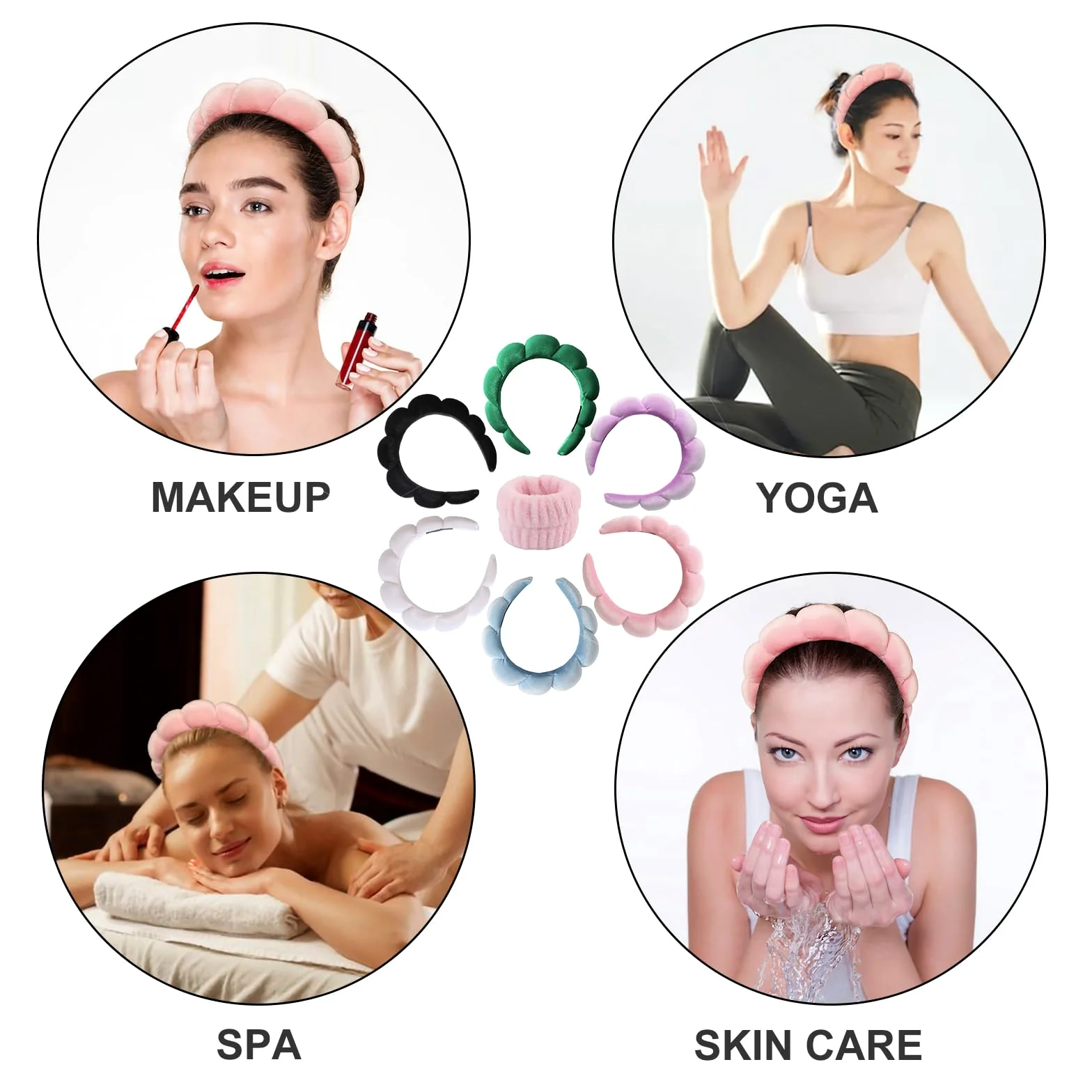 Diademas de terciopelo para spa: diademas para el cuidado de la piel con muñequeras | Antideslizante, súper absorbente y elástica para lavado de cara | Exquisita costura, diademas de maquillaje de