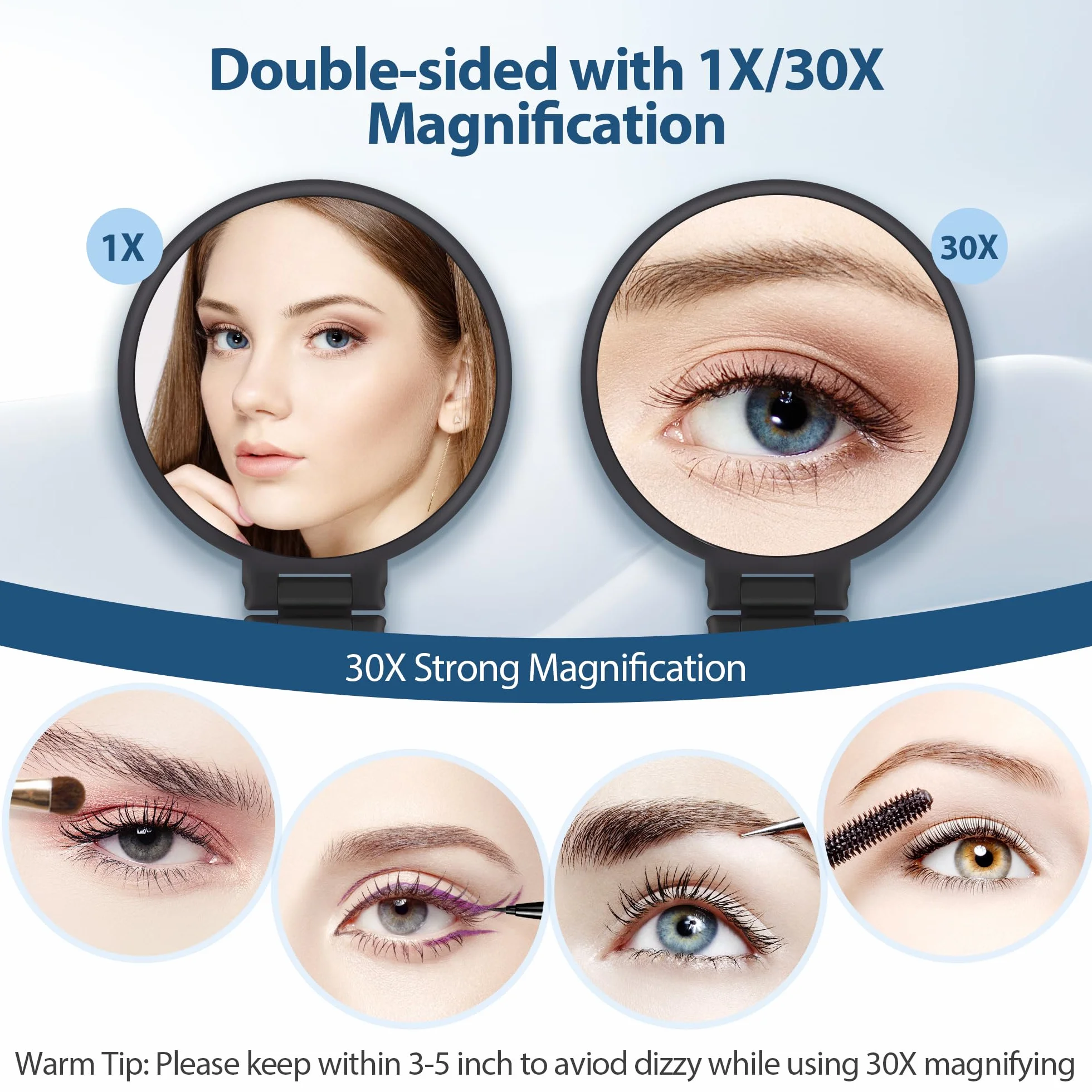 MIYADIVA Espejo de Aumento 30X, Espejo de Mano Doble Cara 30X/1X, Espejo de Maquillaje Plegable Portátil