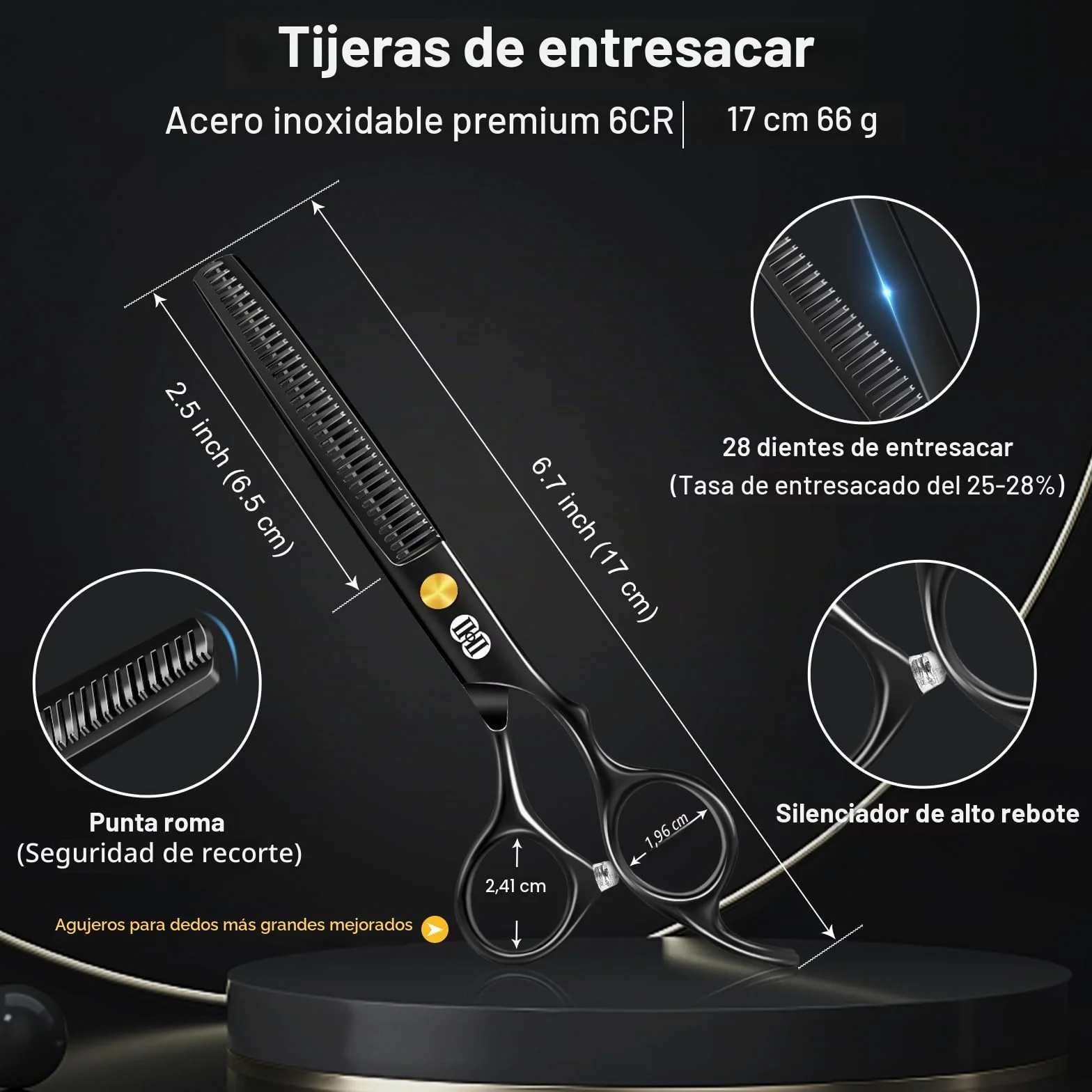 Tijeras Peluqueria Profesional 6,7 Pulgadas Cortar Entresacar Pelo Negro