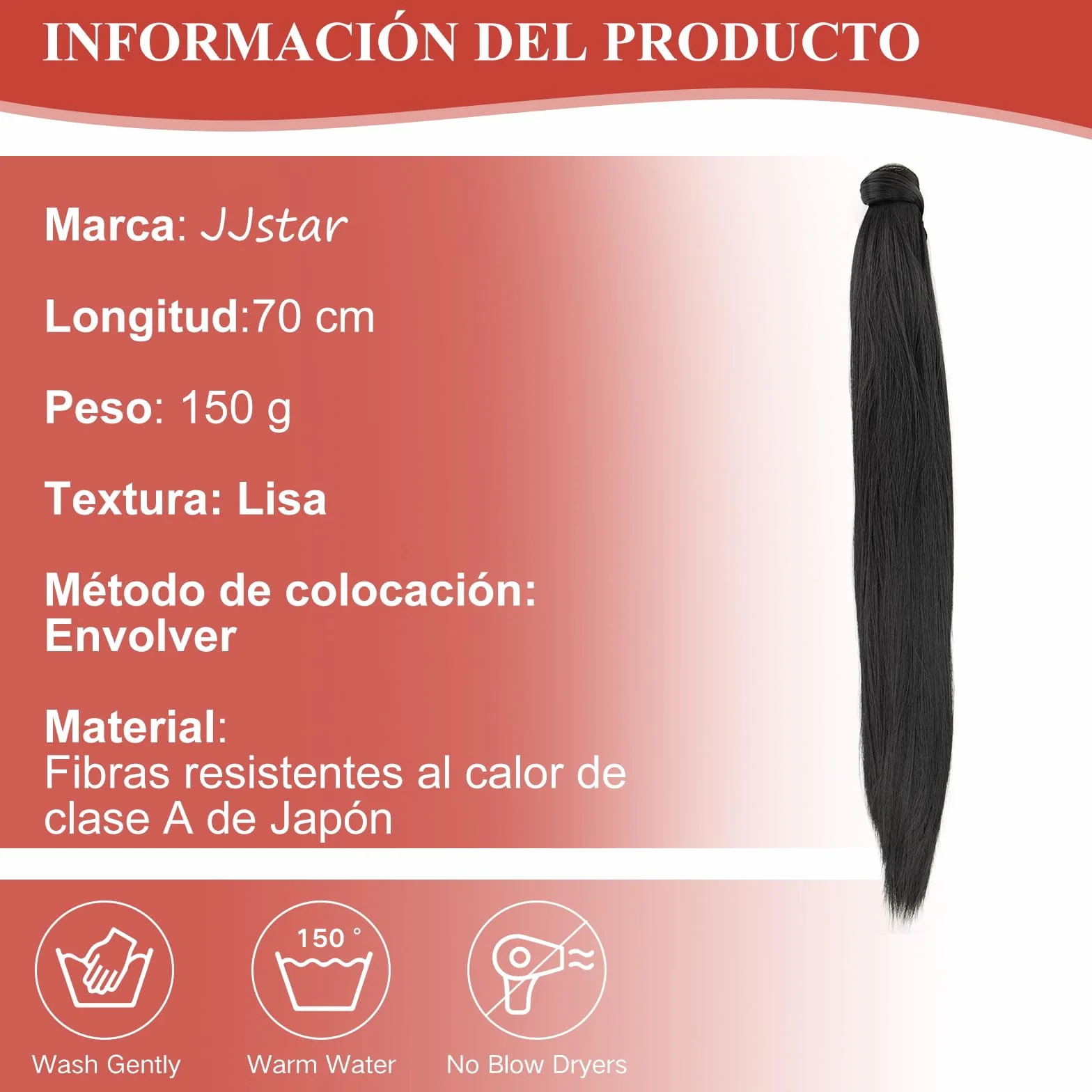 Coleta Postiza Extensiones Pelo Natural 70 cm Liso Cabello Sintético para Mujeres