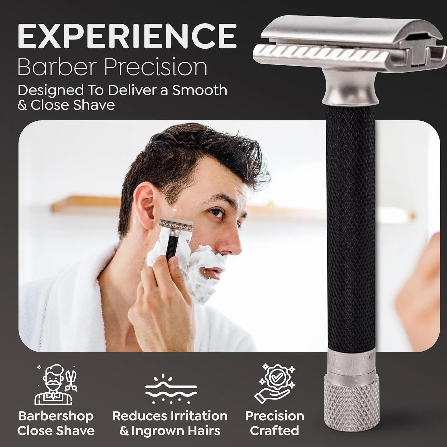 Parker Safety Razor Ajustable de Dos Filos con 5 Cuchillas Premium - Grafito Metálico