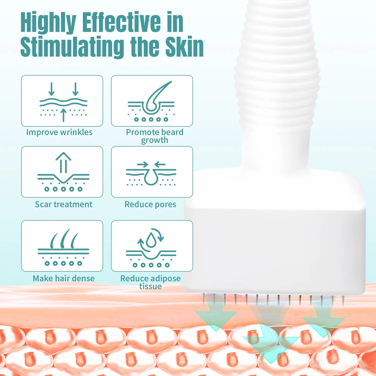 GEMERRY Derma Stamp 140 Agujas Ajustable 0-3mm para Crecimiento del Cabello y Barba