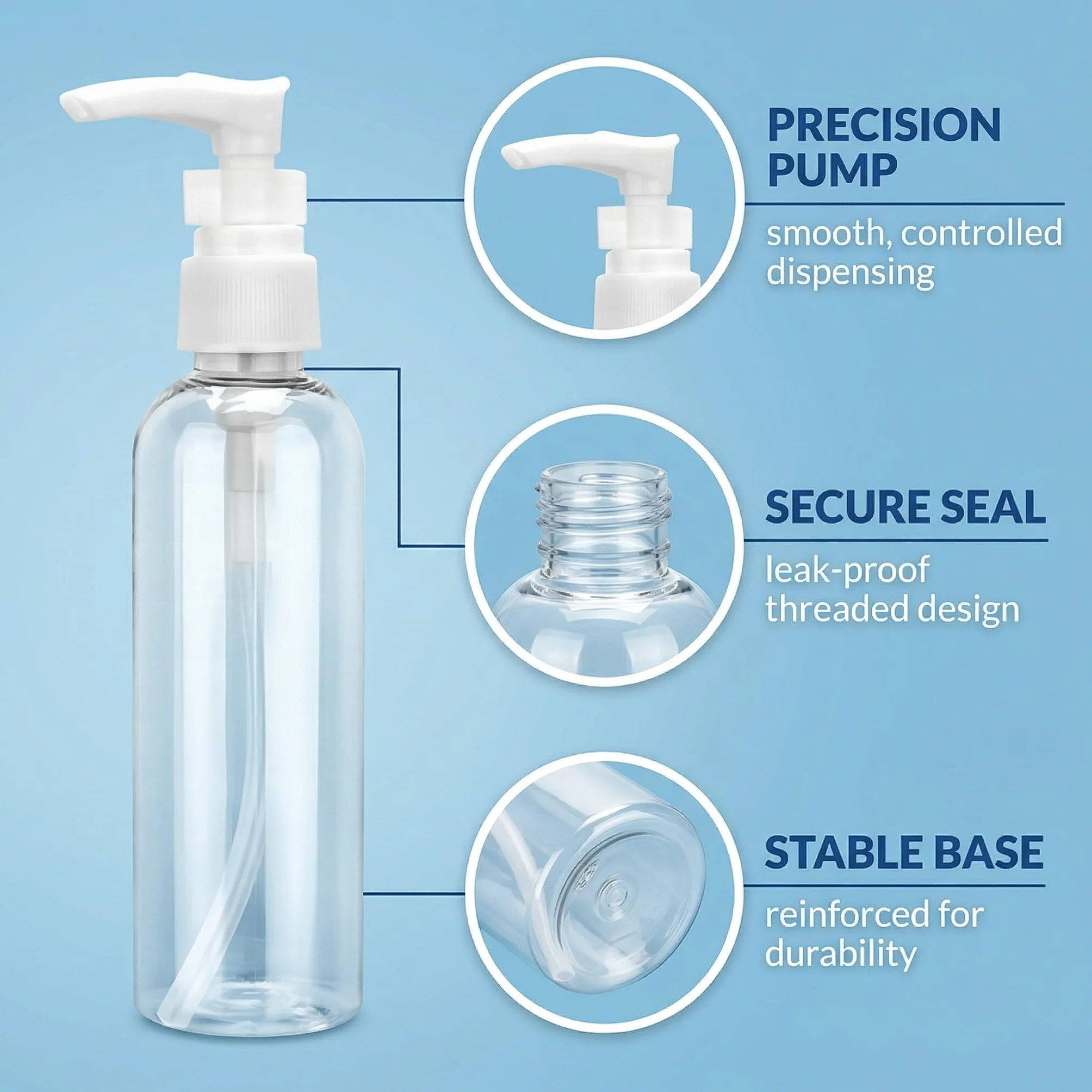 Frascos con Bomba Airless 100 ml, Plástico Transparente Reutilizable, Dosificadores Vacíos para Cosméticos