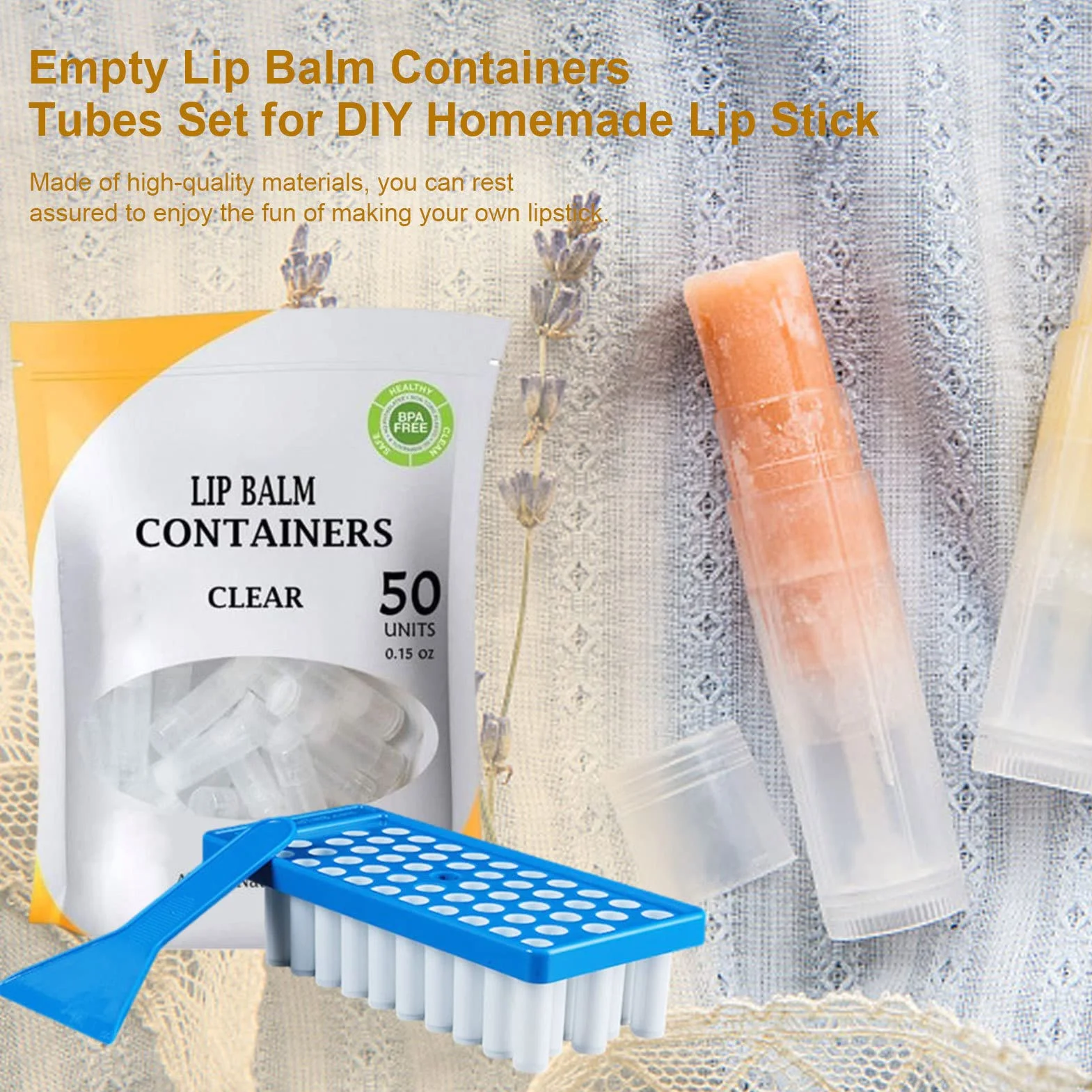 Kit de elaboración de bálsamo labial con bandeja de relleno, espátula y 50 tubos vacíos
