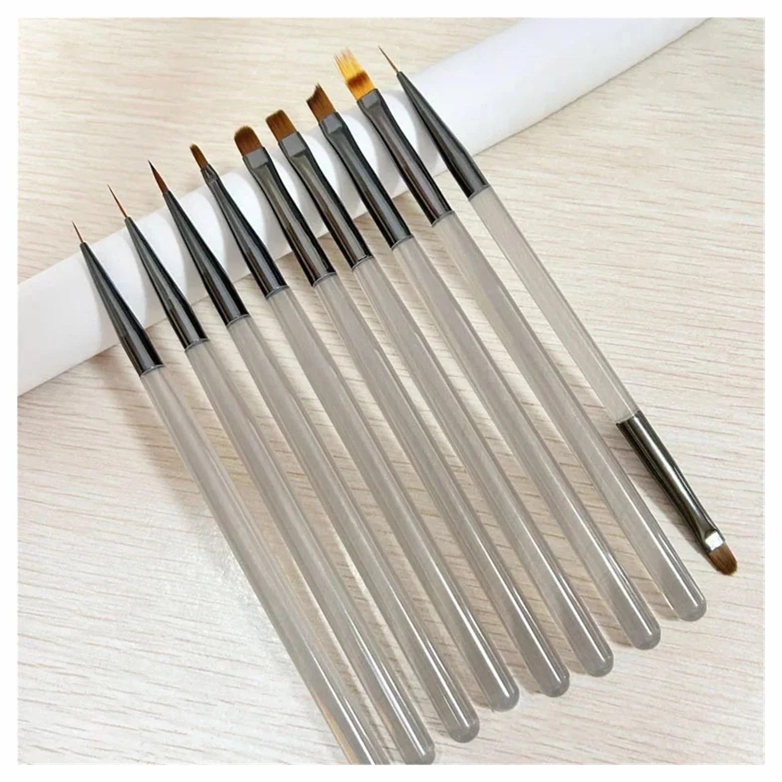9 Pinceles delineadores de uñas de Gel UV for Pintar, for manicura, acrílicos, for diseño de uñas, Herramienta de Pintura for exhibición de Puntas.(Transparent Grey)