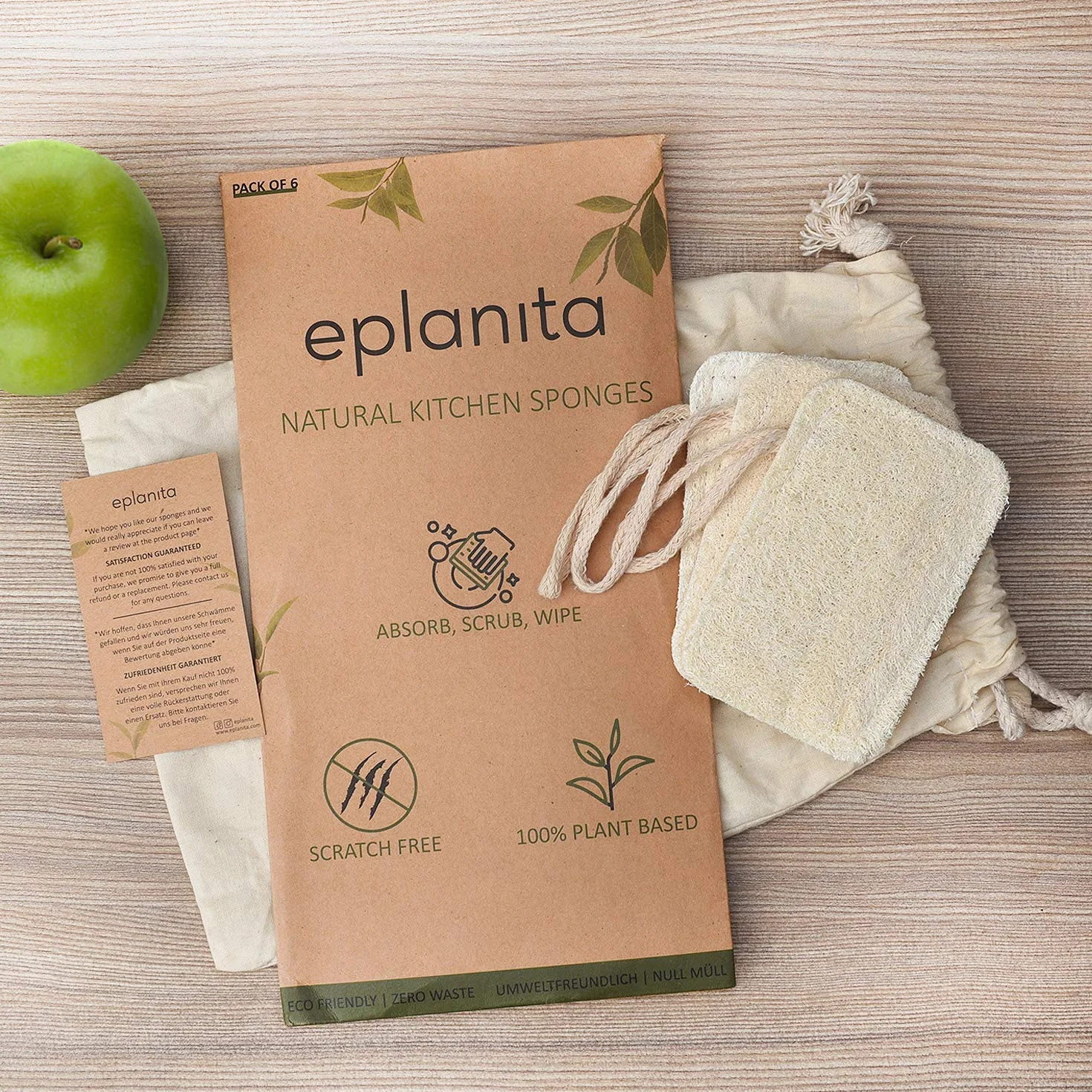 eplanita Esponjas Naturales para Lavar Platos, Estropajos Cocina, Eco Scrubber, Planta de Lufa Natural, Biodegradable y Cero Residuos (Paquete de 6)