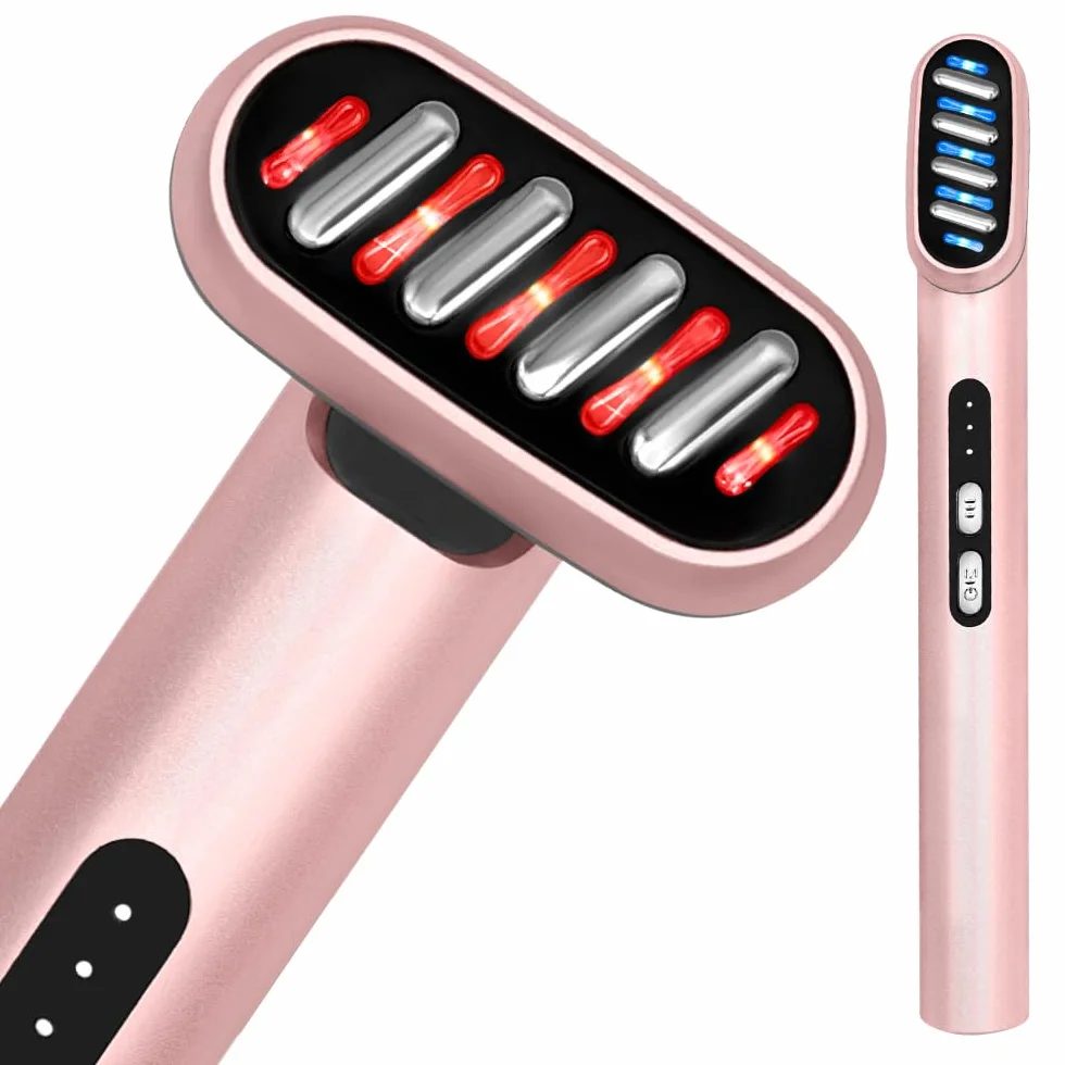 Varita Facial 5 en 1 | Dispositivo de Microcorriente y Luz LED para Antienvejecimiento | Masajeador Facial Con Terapia de Luz Roja y Azul, Calor para Rejuvenecimiento