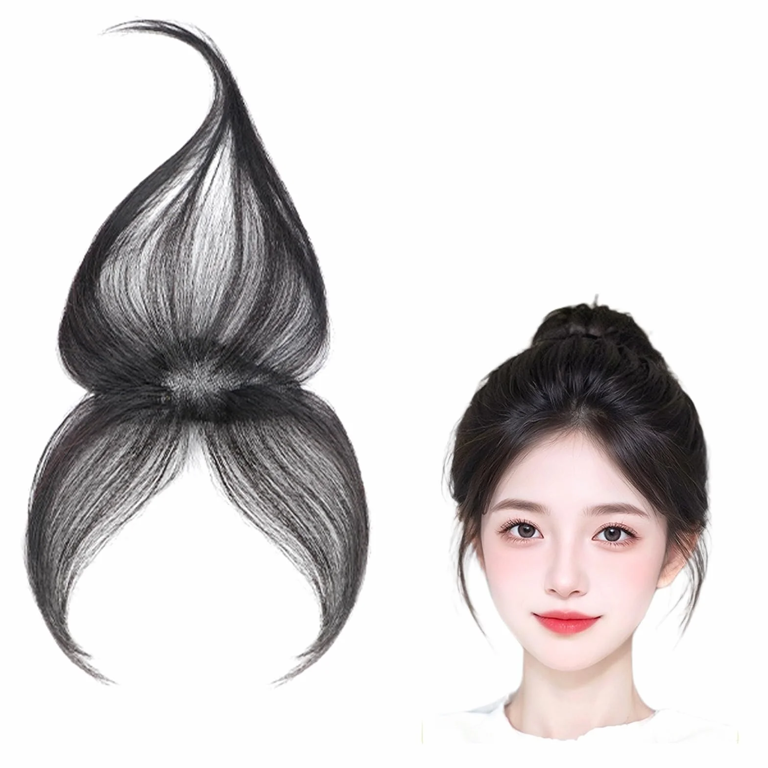 Flequillo Con Clip for Mujeres Prótesis De Cabello Humano Cobertura De 360°Extensiones De Cabello Top Adornos for El Cabello Pelucas Con Flequillo Francés 3D for Uso Diario(Black)