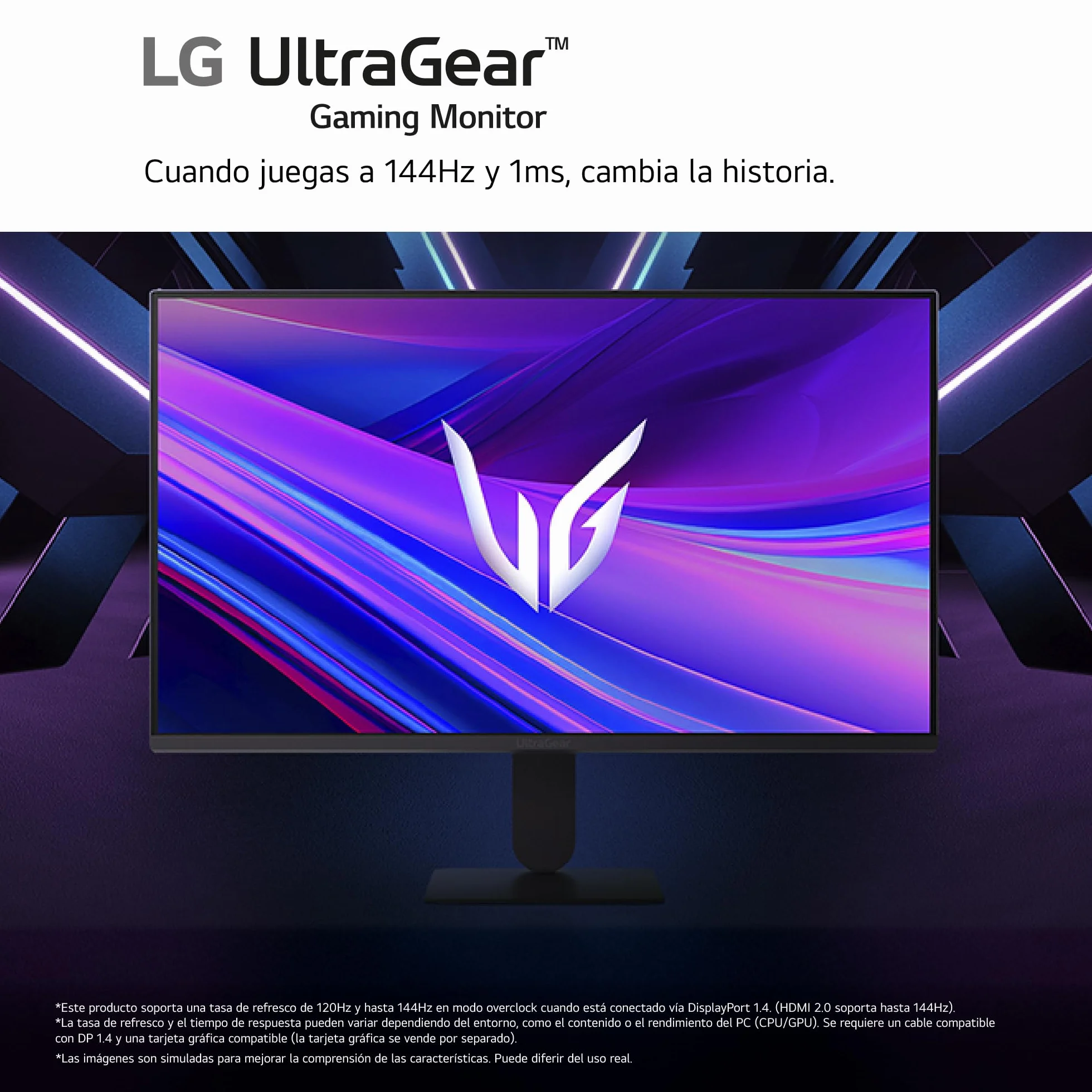 LG 24G411A-B Monitor Gaming Ultragear 23,8" IPS Full HD 144Hz 1ms G-Sync FreeSync HDR10 Pivotable Altura Ajustable Negro