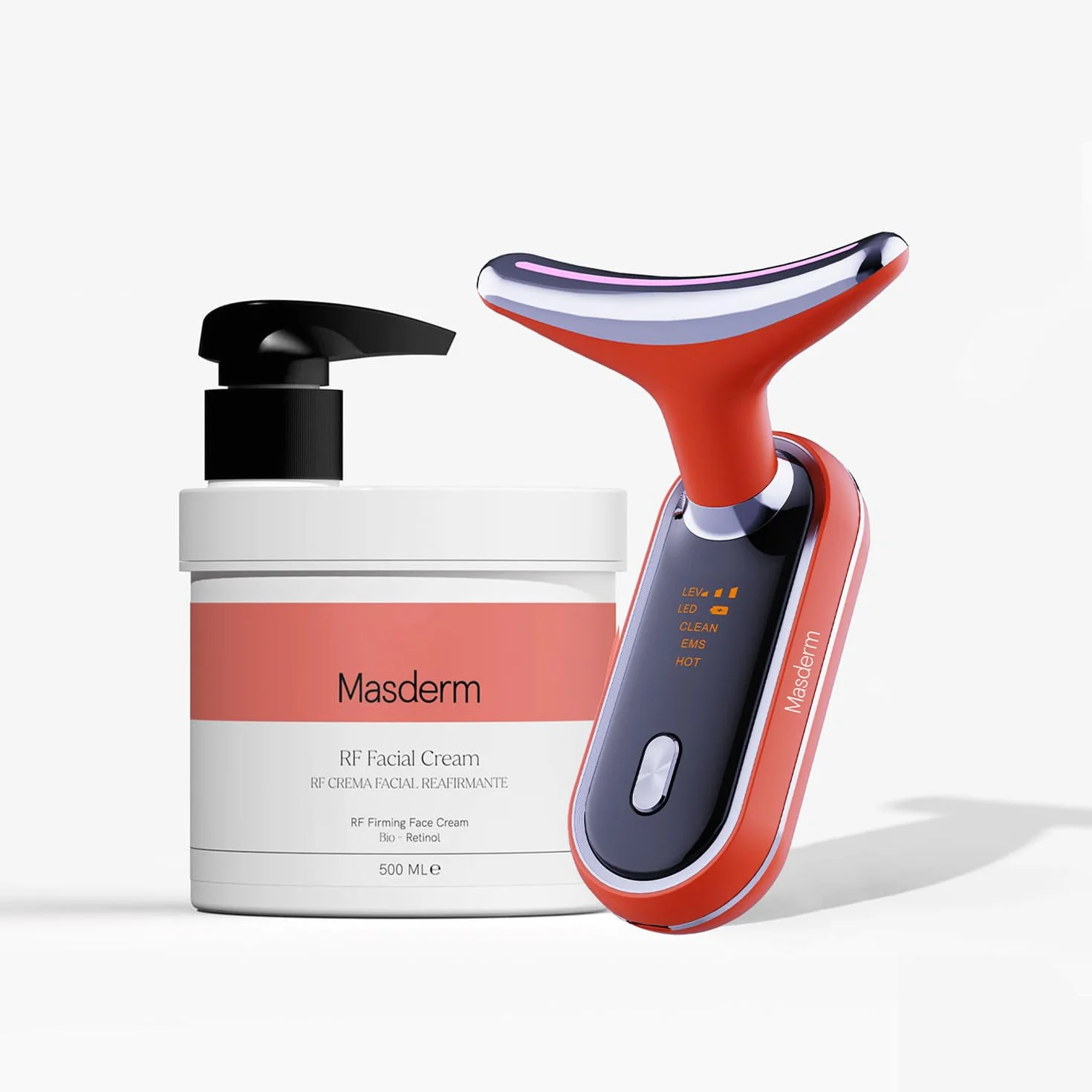 MASDERM Masajeador Facial y Cuello Profesional Radiofrecuencia 500 ml, Luz Roja RF, Lifting Facial 2 Pack