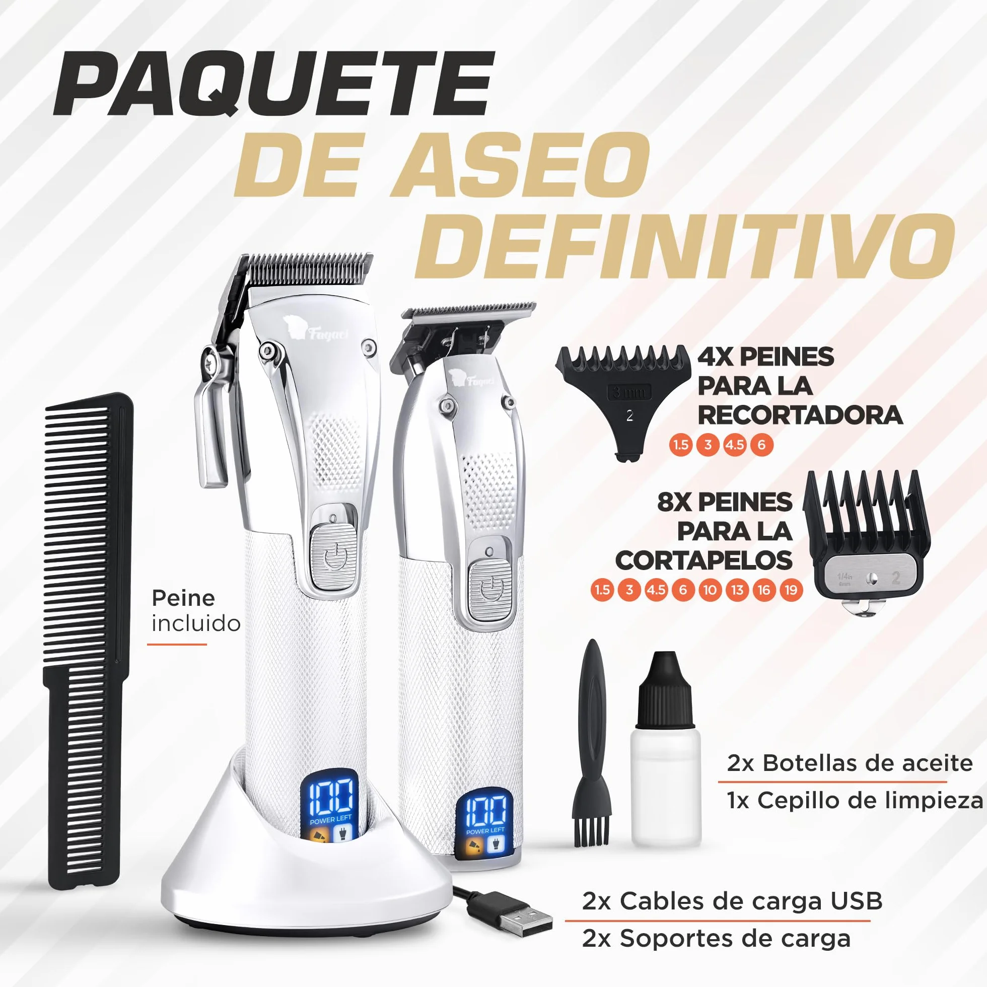 Fagaci Maquina Cortar Pelo Profesional con Batería 5H/3H, Cortapelos Hombre Turbo Corte Preciso