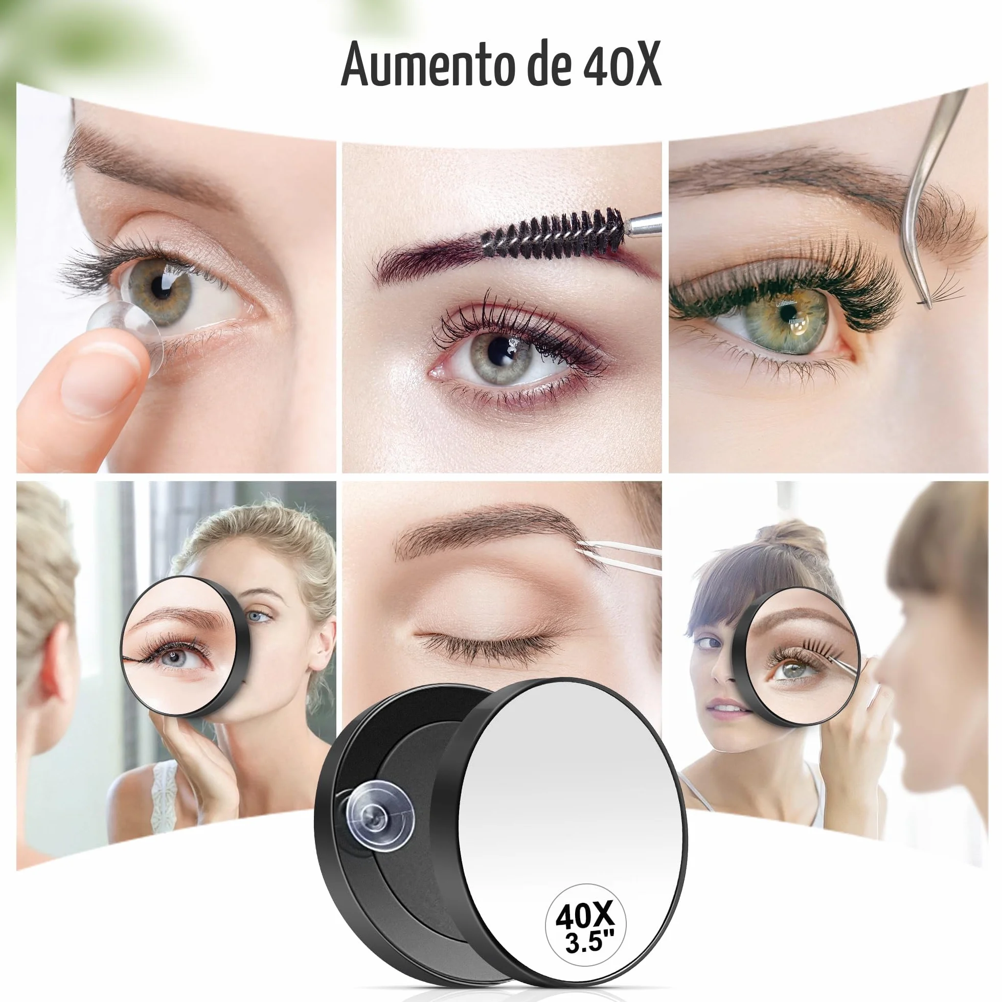 Miyadiva Espejo de aumento 40X 3.5 pulgadas redondo con ventosa pinzas acero inoxidable