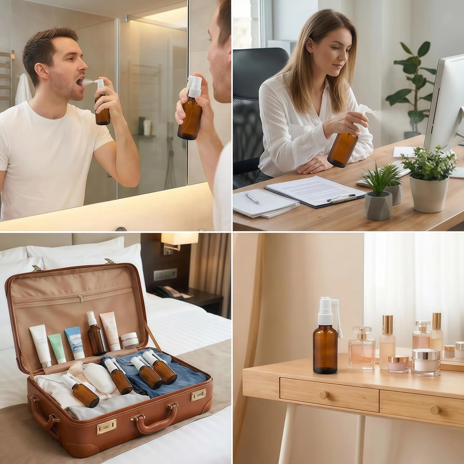 VASANA 2 pulverizadores vacíos de vidrio ámbar 30 ml rellenables rotación 360° contenedor botella nasal pulverizador oral aceites esenciales