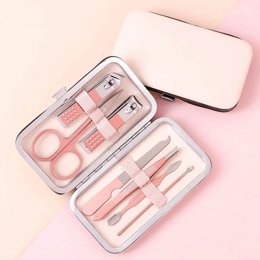 Juego de cortaúñas, herramientas de manicura profesional, kit de arte de uñas de acero inoxidable con estuche de viaje, 7 piezas
