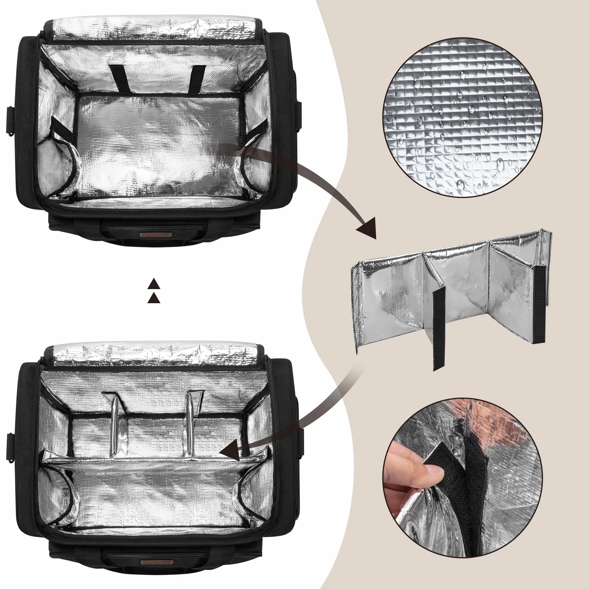 BAFASO Bolsa de Viaje Aislada para Peluquería con Divisor Semi Desmontable y Dos Bolsillos Extraíbles, Bolsa de Peluquería para Varias Herramientas de Corte de Cabello, (Solo Bolsa), Negro