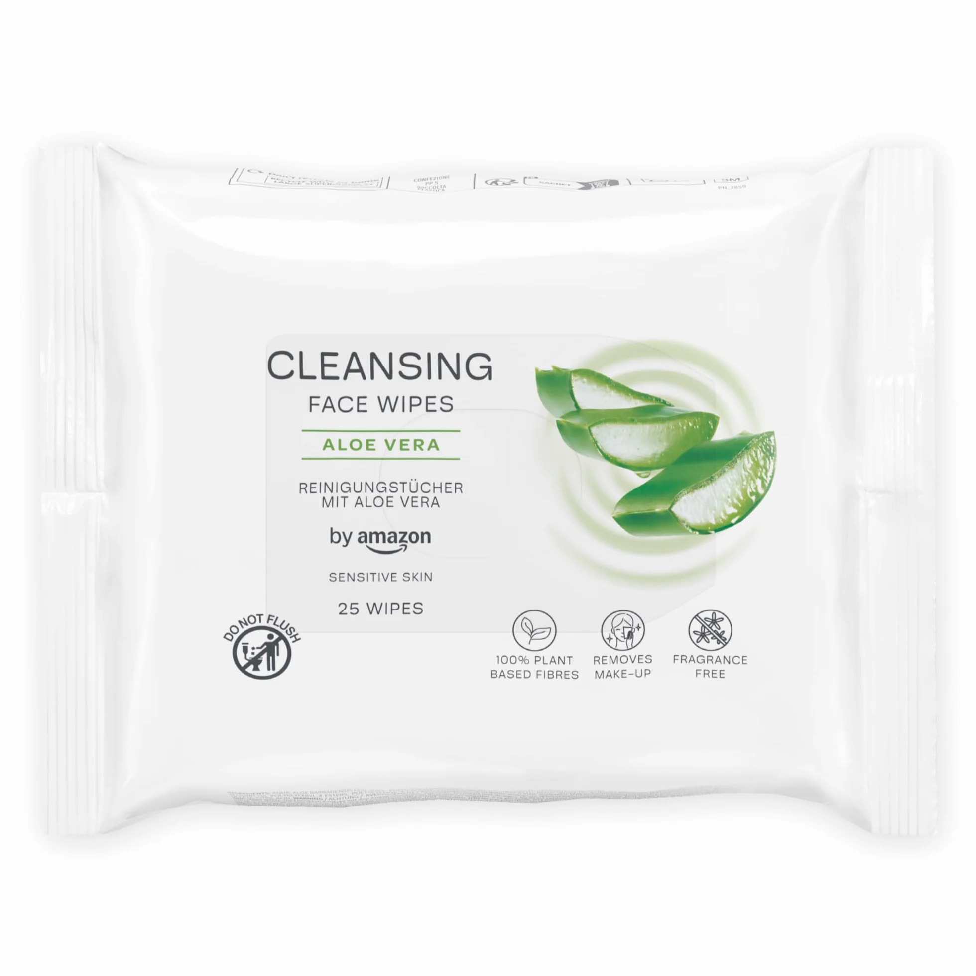 Amazon Toallitas de limpieza facial con aloe vera, 25 toallitas sin fragancia