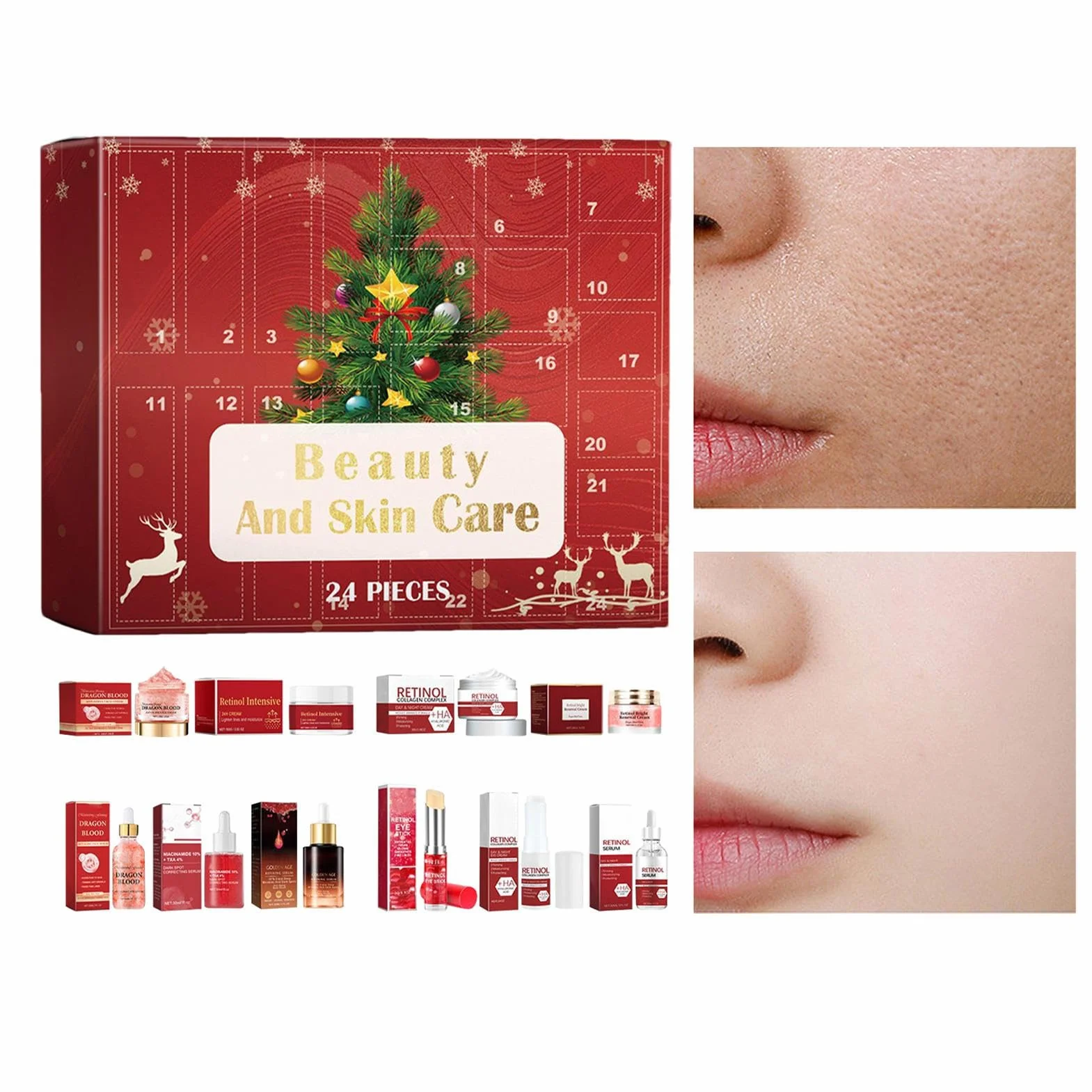 Calendario de Navidad de Adviento – Kit de crema facial para el cuidado de | la piel, juego de belleza navideña para baño diario y rutina corporal, regalo para mujeres y hombres, cumpleaños, Navidad